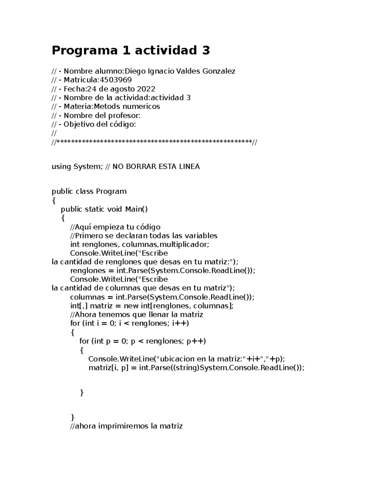 Actividad-3 - actividad 3 - Programa 1 actividad 3 // - Nombre alumno ...