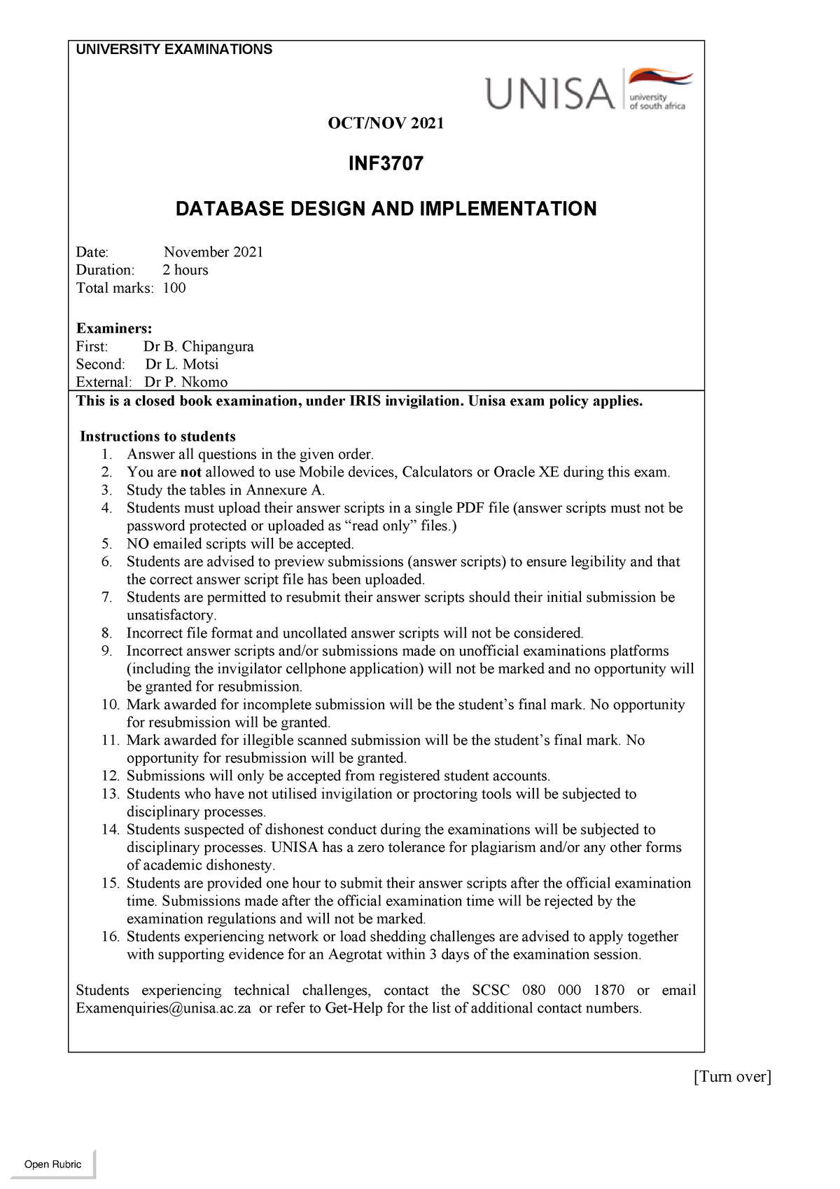 INF3707-Examination - 2021 Exam for INF3707 - INF3707 - Unisa - Sns-Brigh10