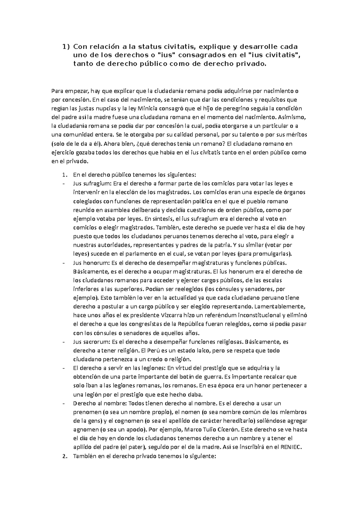 PC2 DE Derecho Romano - Gildemeister - Con relación a la status ...