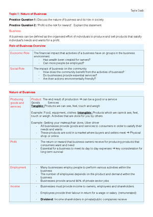 Operations notes - HSC BUSINESS - TOPIC ONE: OPERATIONS Chapter 1: ROLE ...