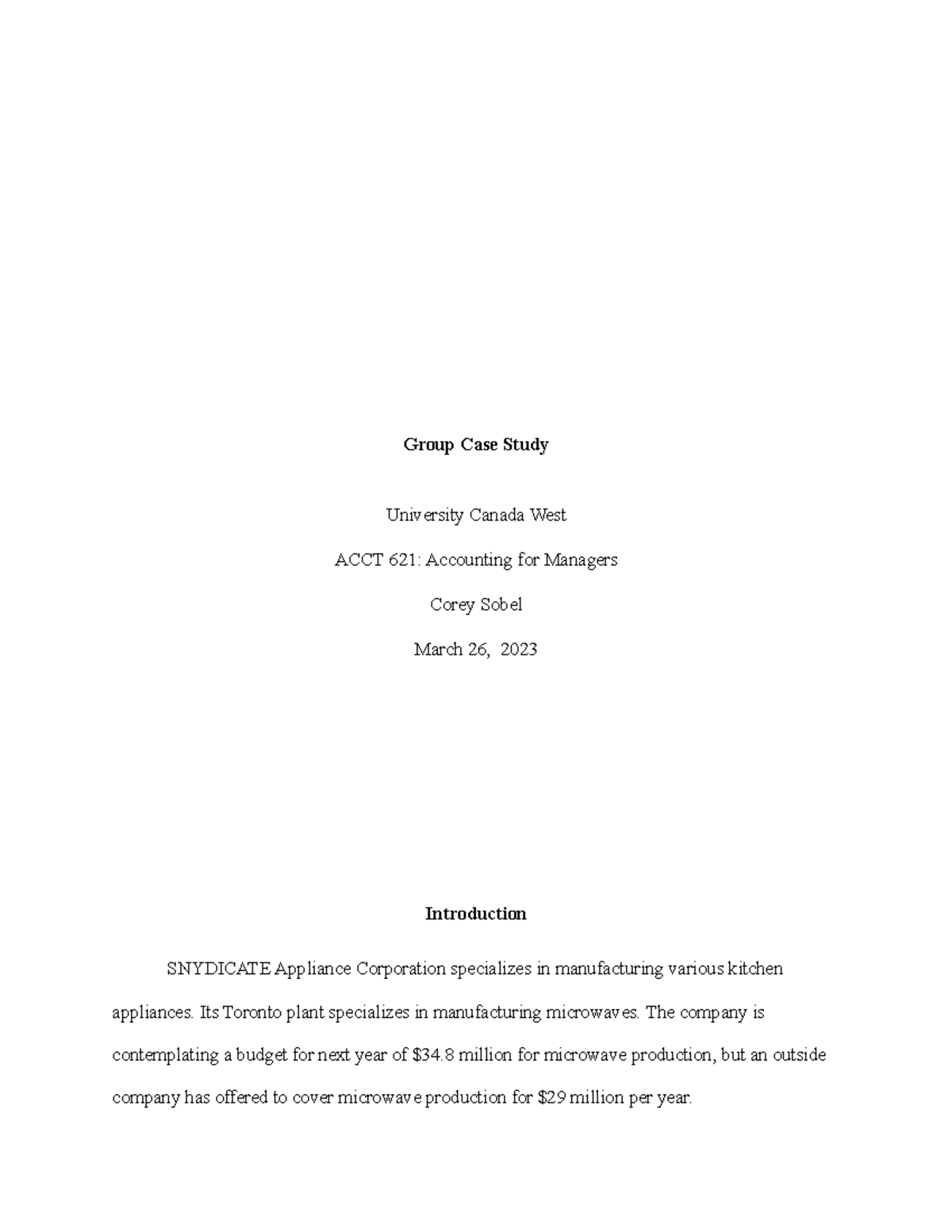 Group Case Study 2 - dasefrdgthygjuk - Group Case Study University ...