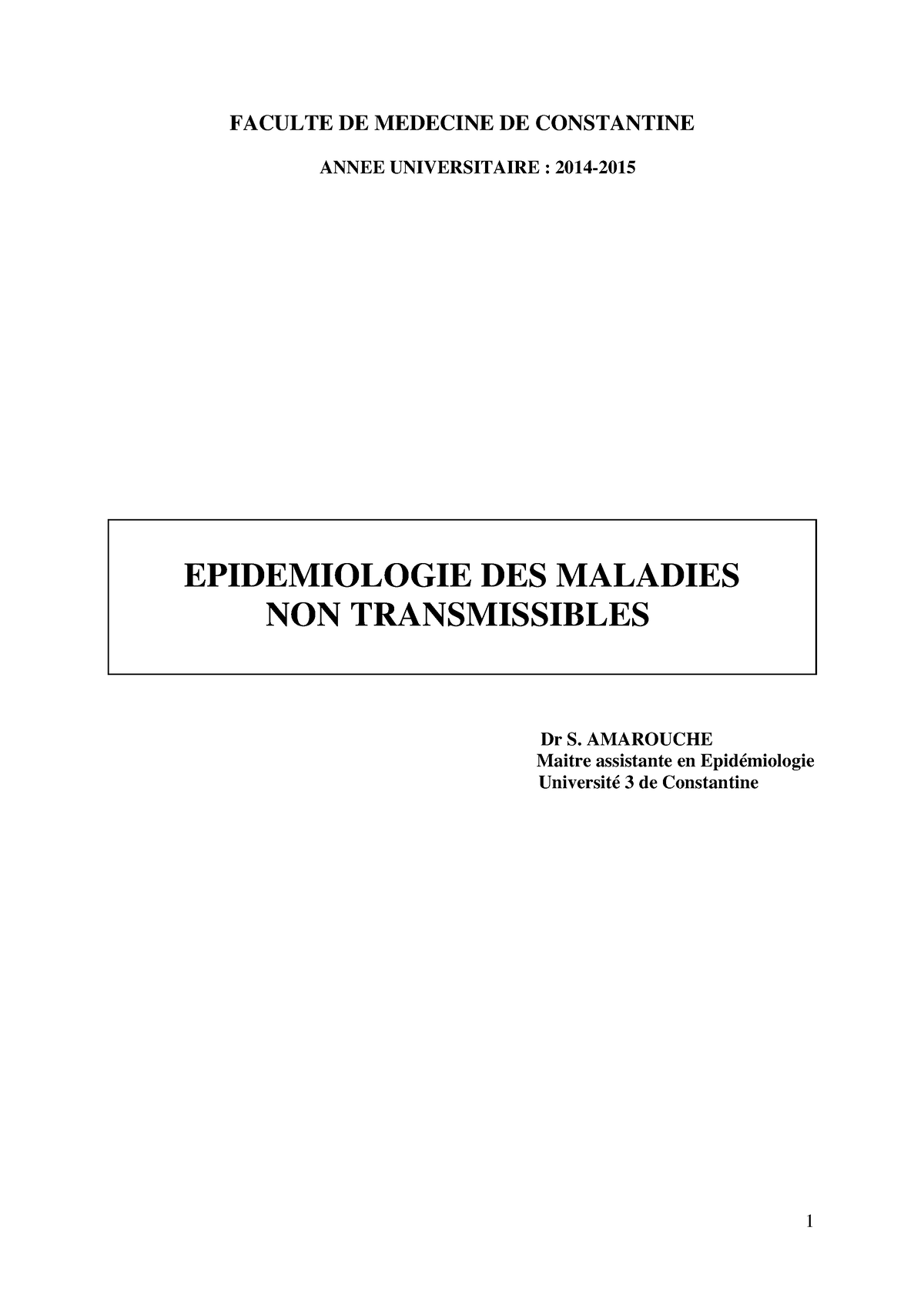 Epidemio 6an Epidemiologie Des Maladies Non-transmissibles - FACULTE DE ...