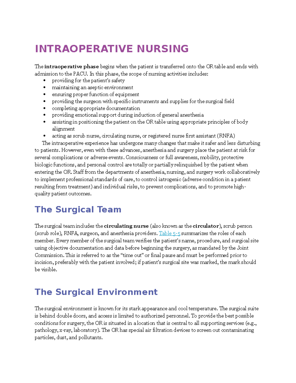 Intraoperative Nursing - INTRAOPERATIVE NURSING The intraoperative ...