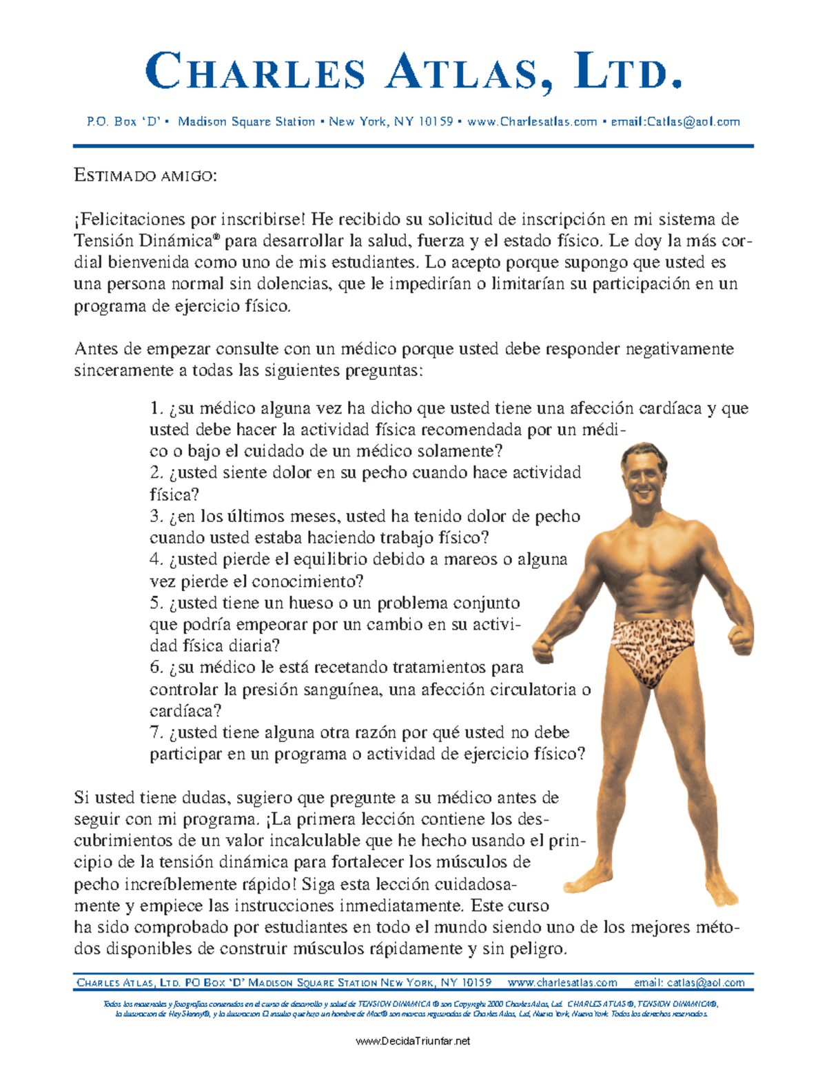 Charles Atlas, Ltd. - C HARLES ATLAS , LTD. P. Box ‘D’ • Madison Square ...