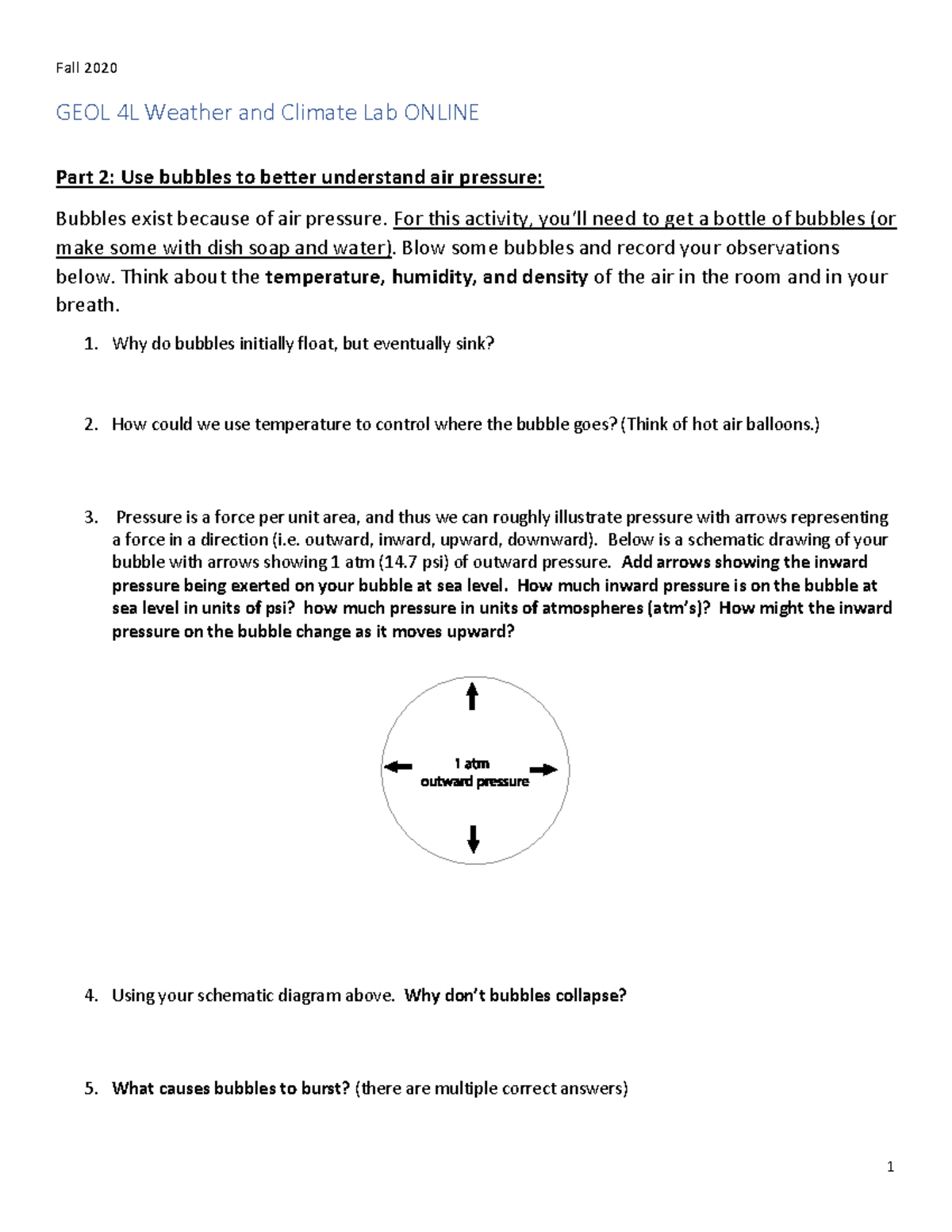 Weatherand Climate Atmospheric Pressure F20 Fall 2020 1 GEOL 4L