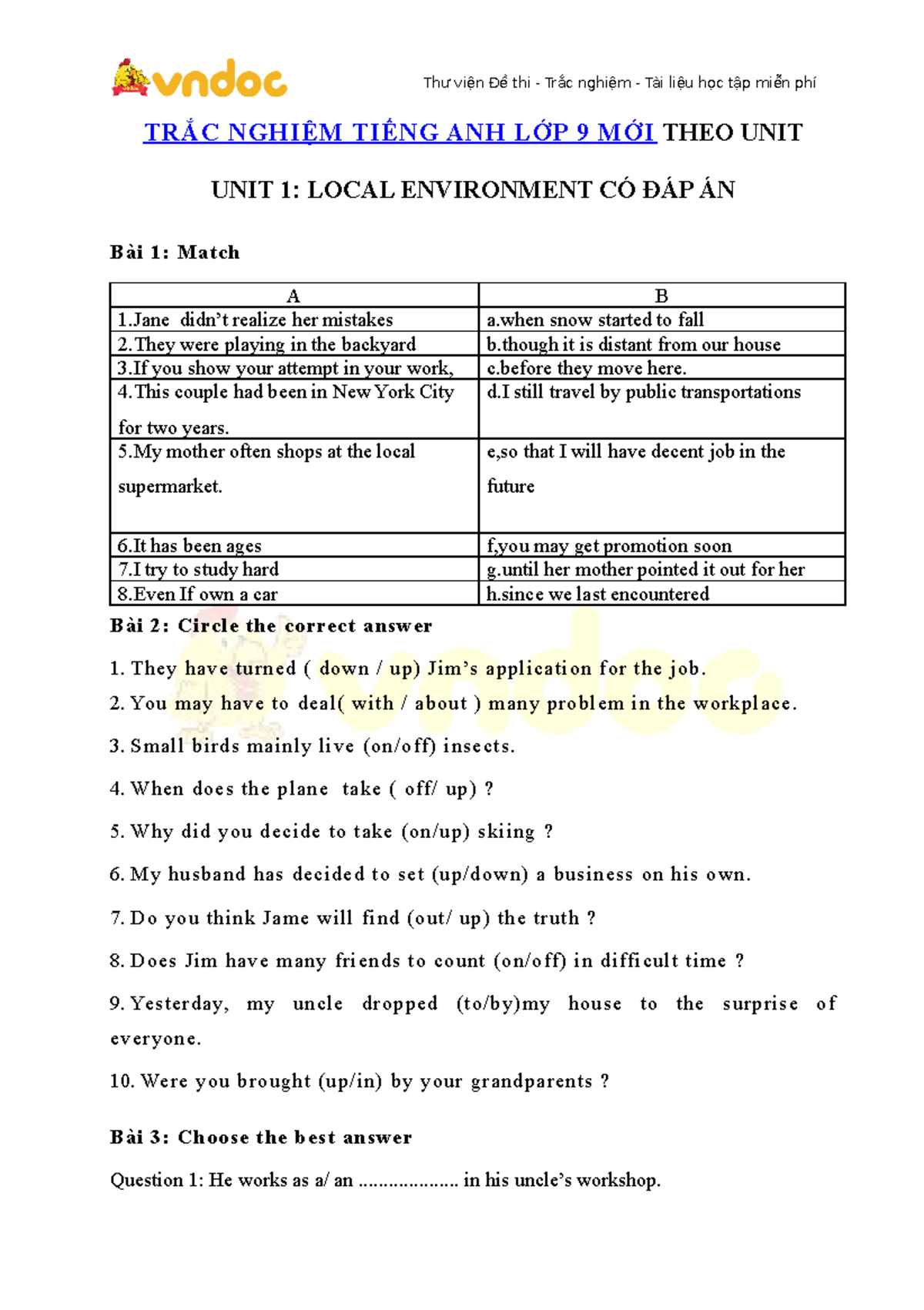 Trac nghiem ngu phap tieng anh lop 9 unit 1 local environment - TRẮC ...