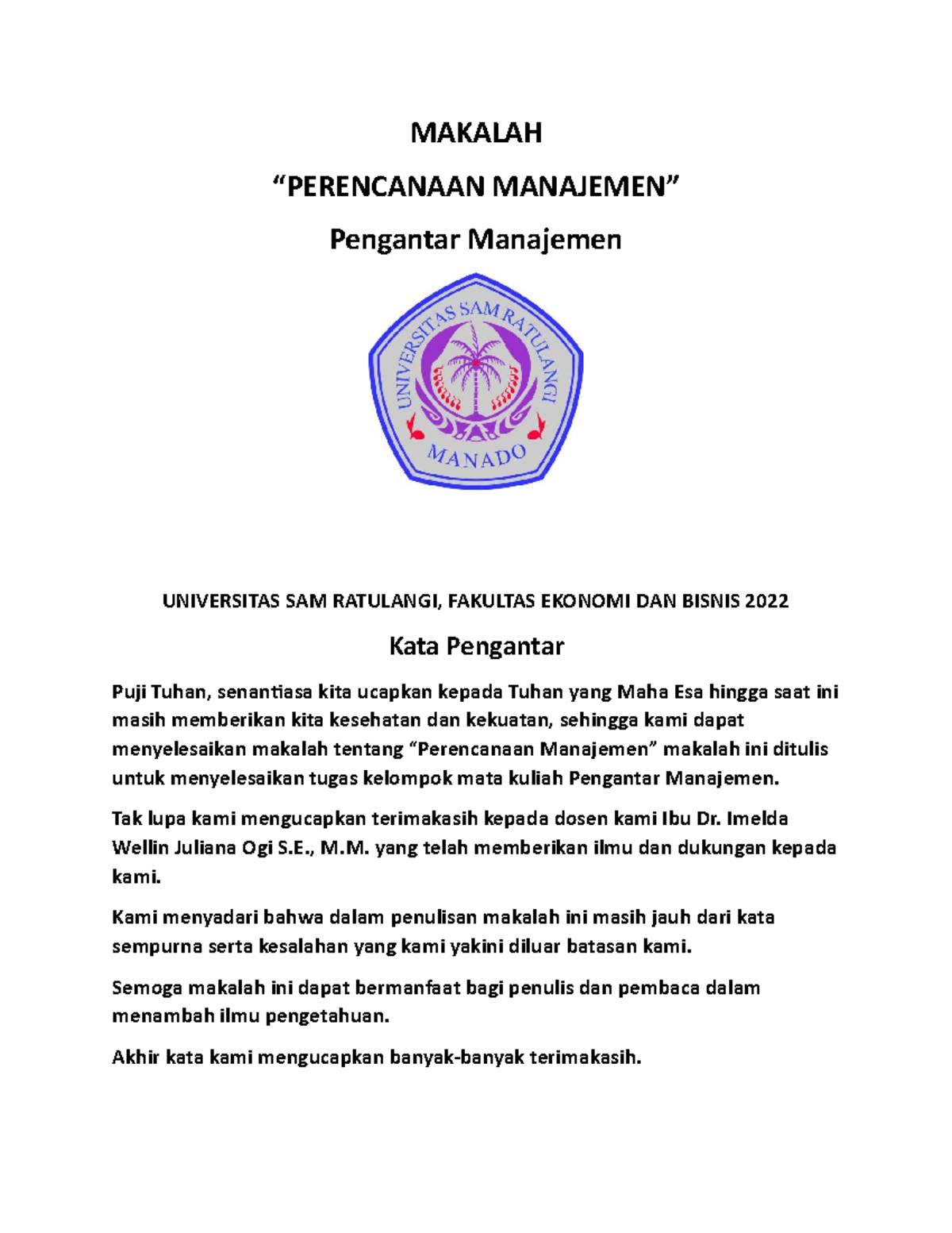 Makalah Perencanaan Manajemen - MAKALAH “PERENCANAAN MANAJEMEN ...