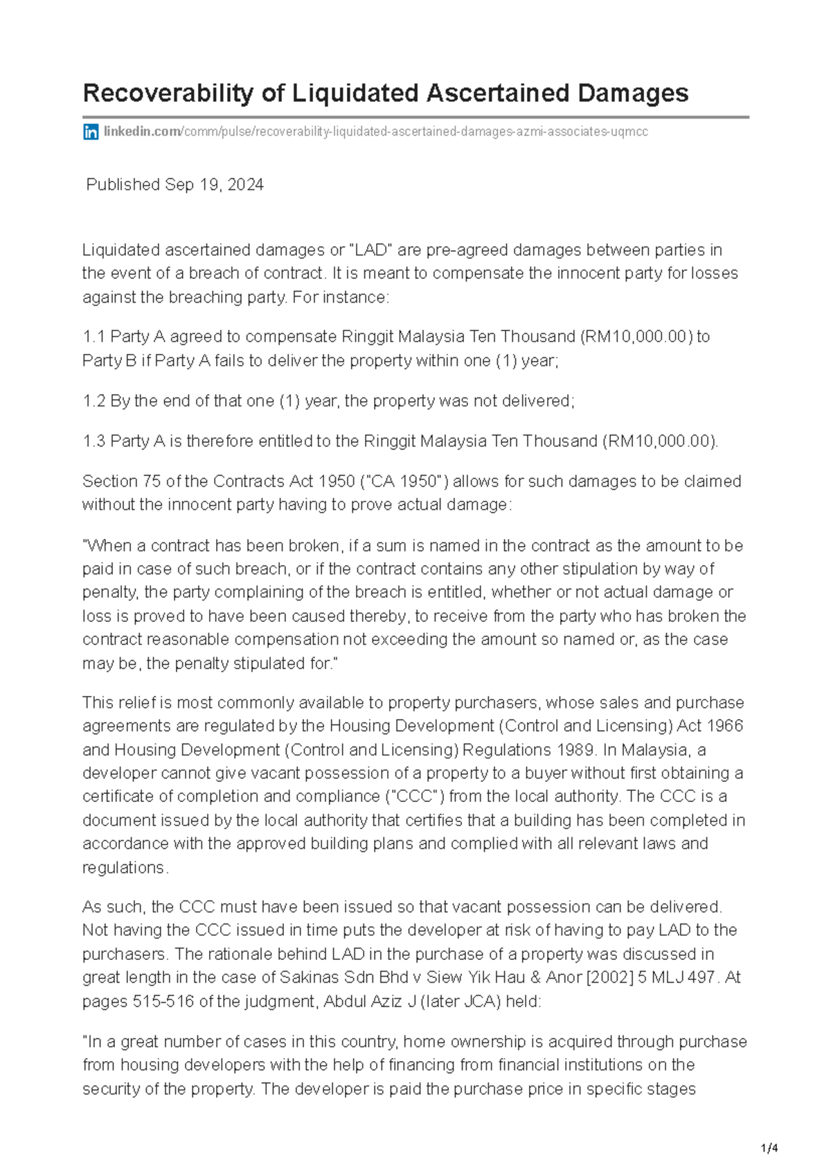 2024.09.19 (Recoverability of Liquidated Ascertained Damages) (Azmi ...