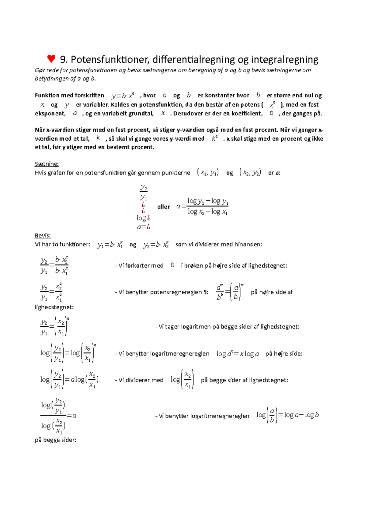 9. Potensfunktioner, Differentialregning Og Integralregning - ♥ 9 ...