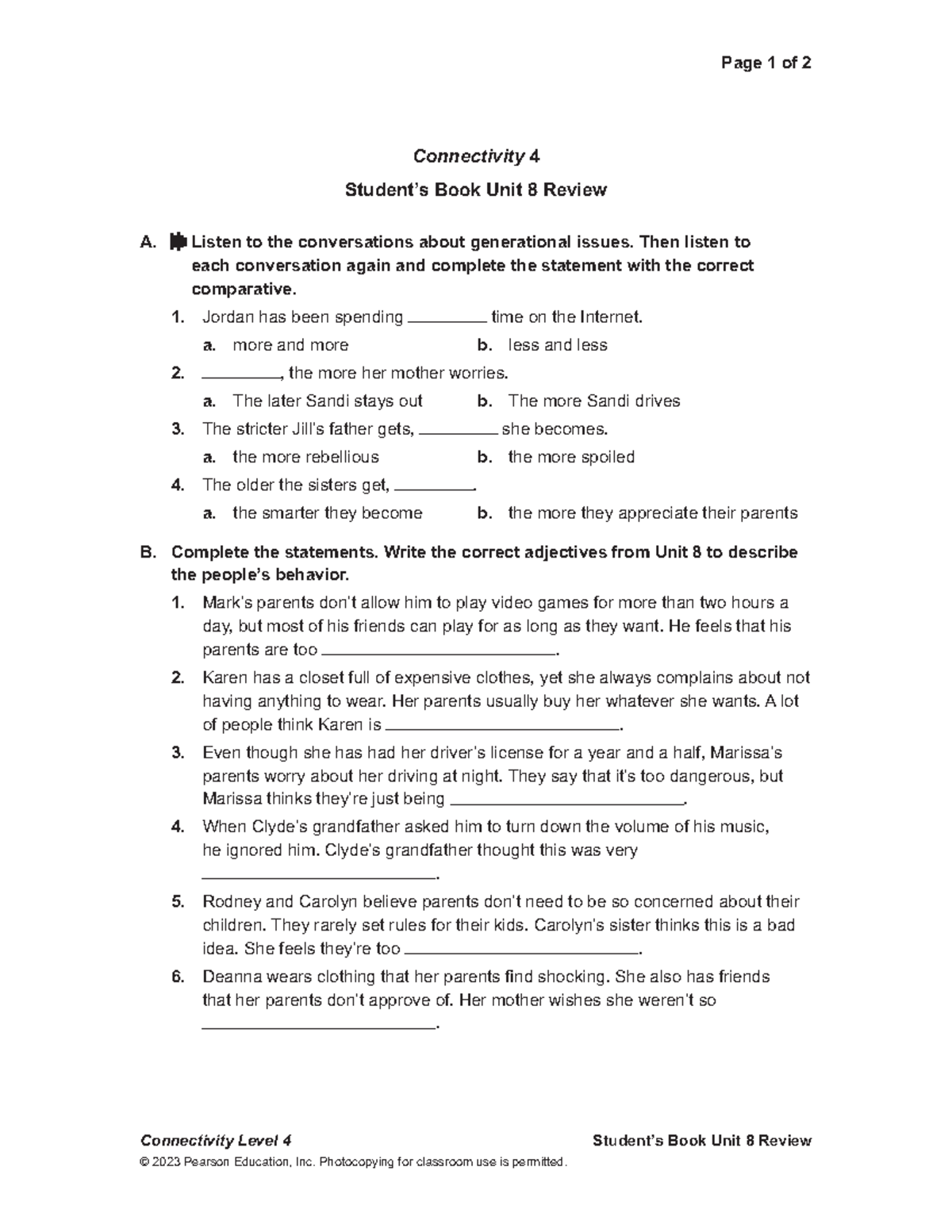 Students Book Unit 8 Review - Page 1 of 2 Connectivity Level 4 Student ...