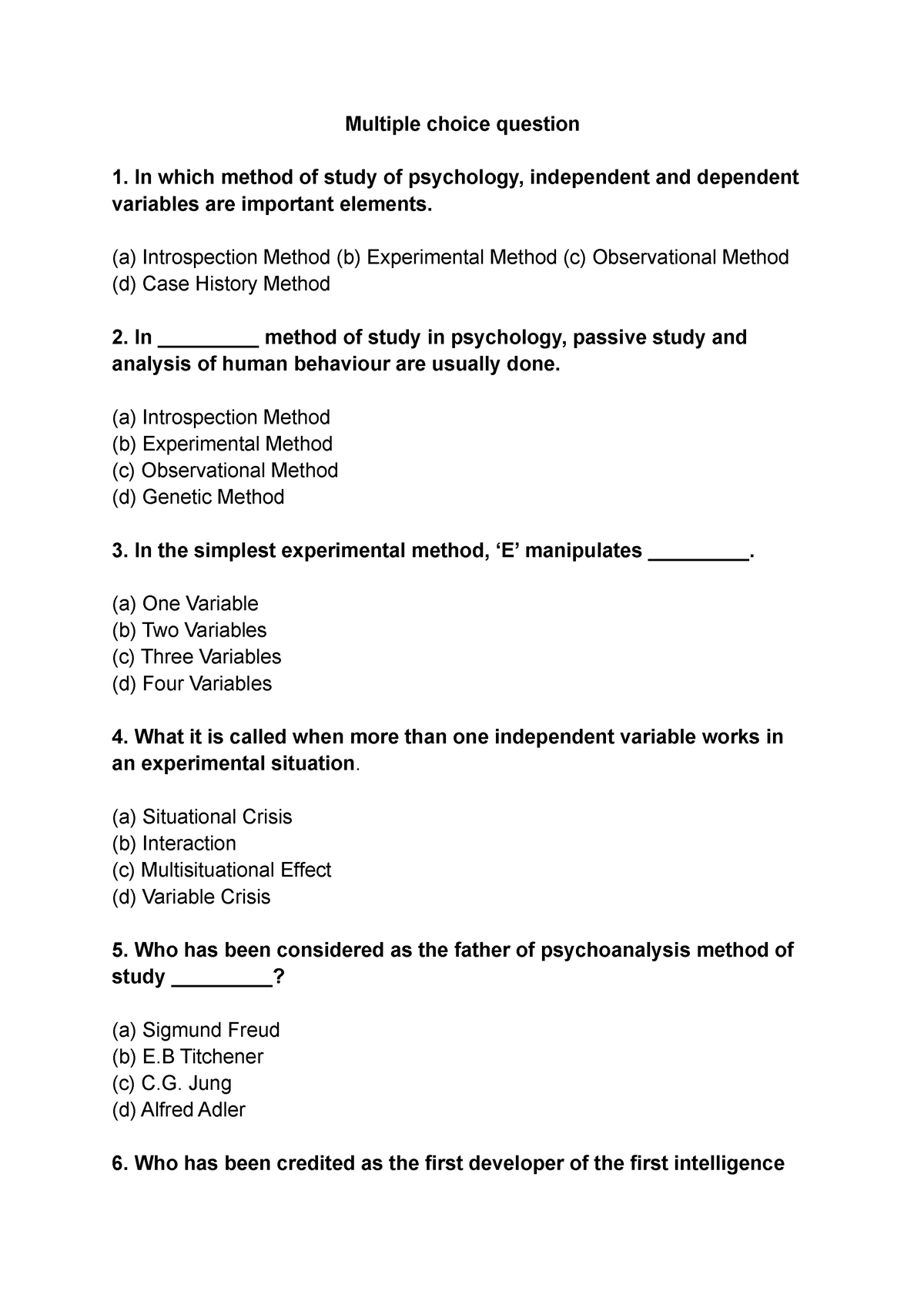 research methods in psychology multiple choice questions and answers