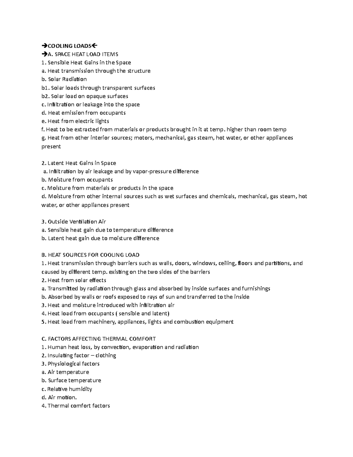 Cooling Loads - COOLING LOADS A. SPACE HEAT LOAD ITEMS Sensible Heat ...