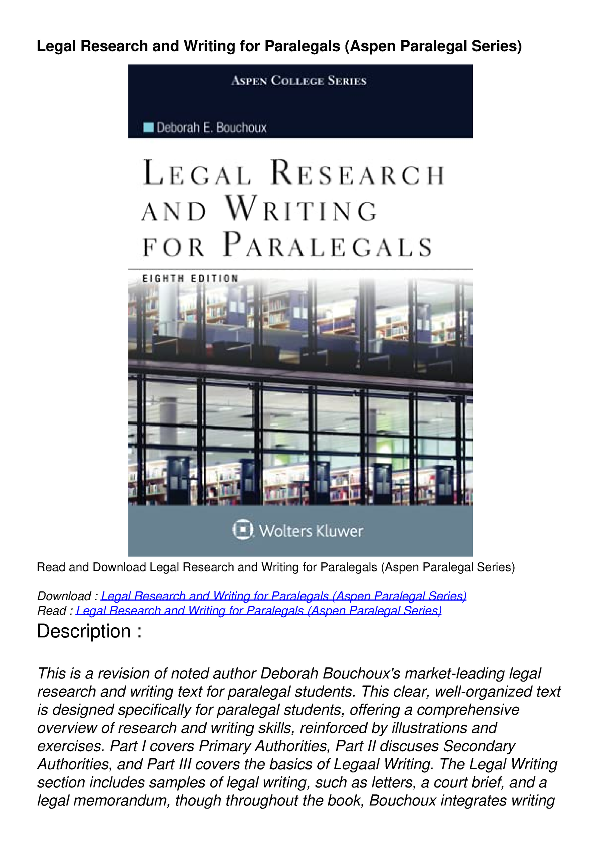 legal research and writing for paralegals