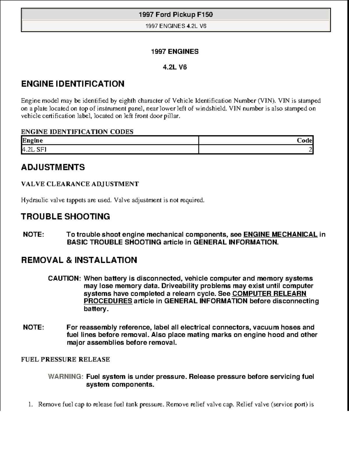 4.2L Engine - wwwwww wwddd - 1997 ENGINES 4 V ENGINE IDENTIFICATION ...