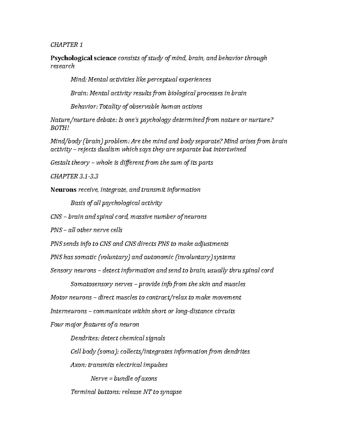 Exam 1 Notes - content for exam 1 - CHAPTER 1 Psychological science ...