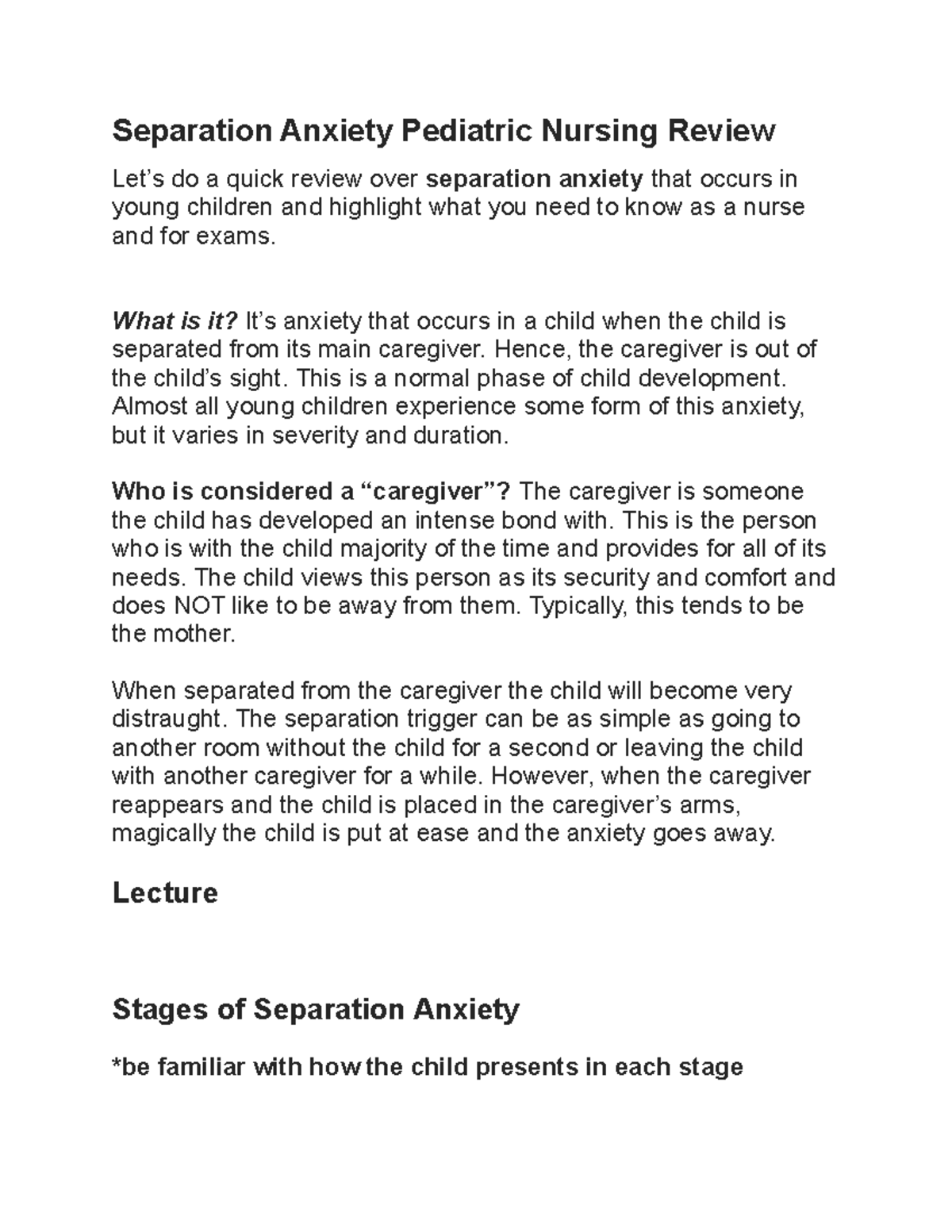 separation anxiety disorder essay