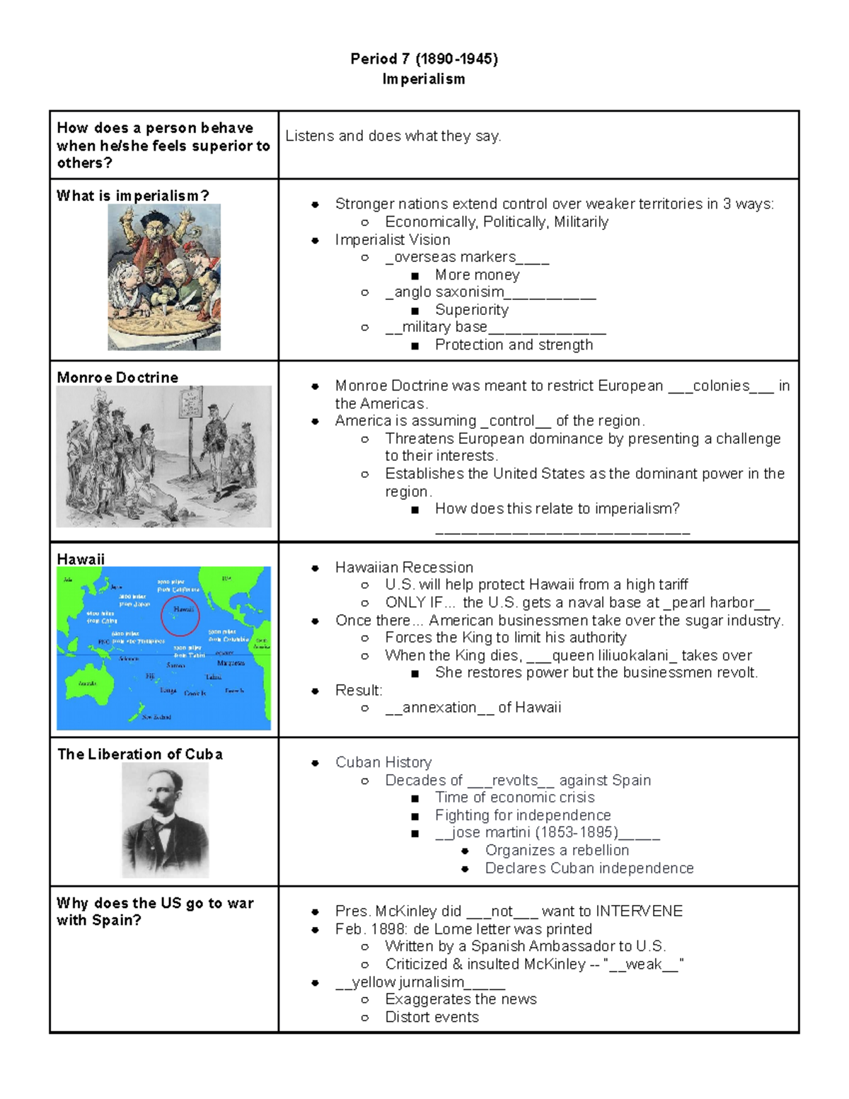 Period 7 Notes (Imperialism) - Period 7 (1890-1945) Imperialism How ...