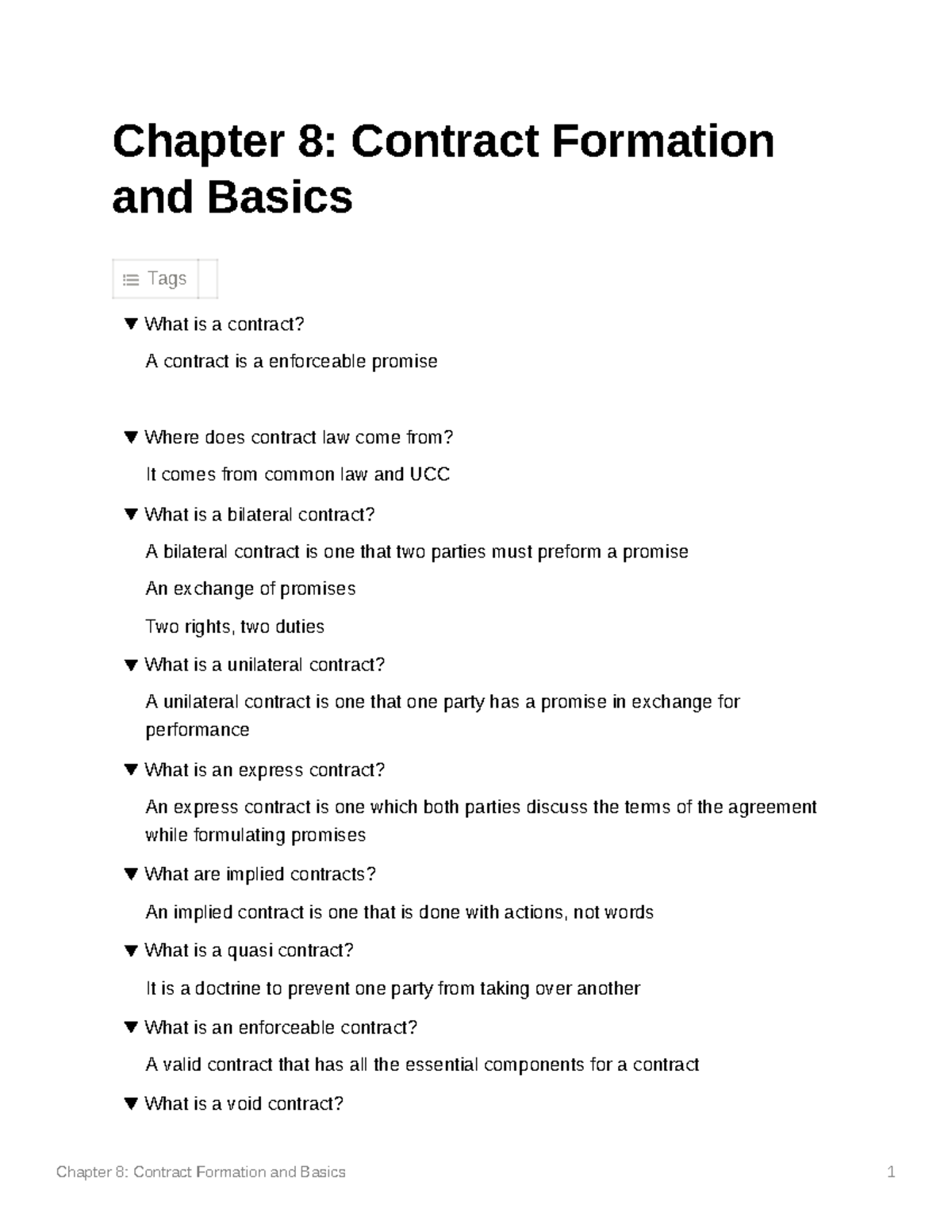 Chapter 8 Contract Formation And Basics - Chapter 8: Contract Formation ...