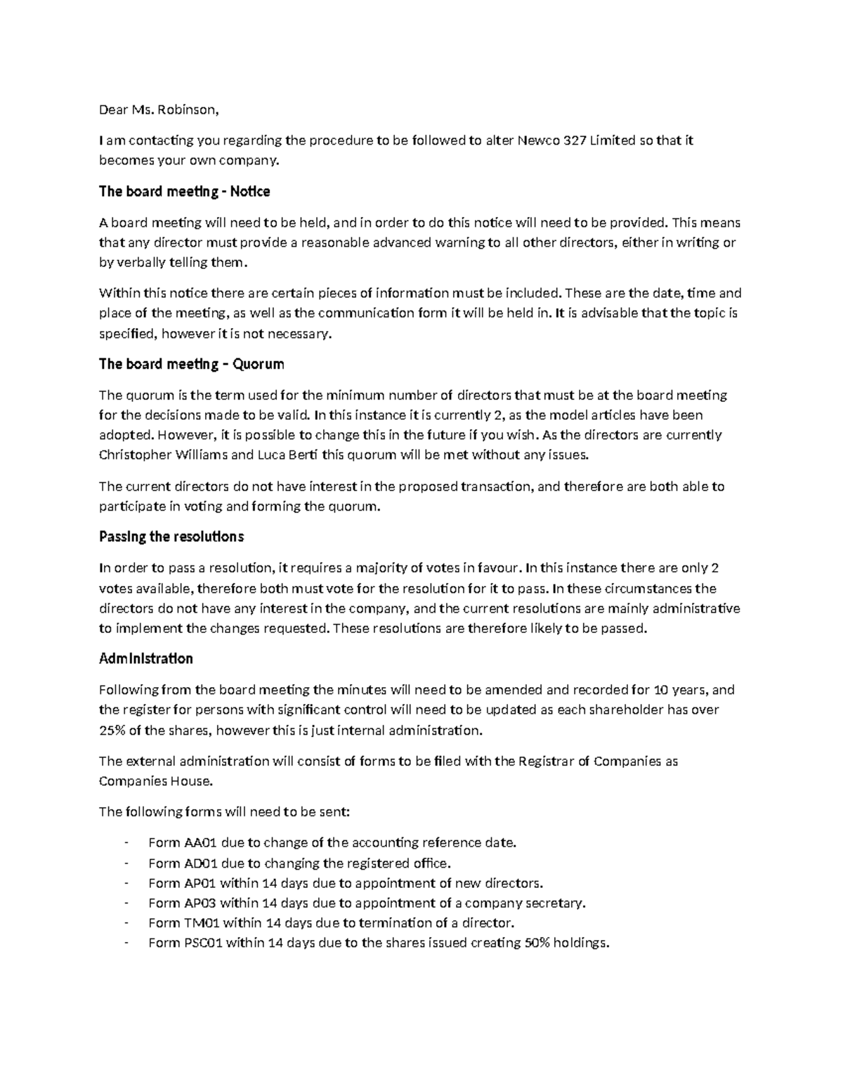 Image showcasing Business - board meeting structure - Dear Ms. Robinson, I am contacting ...