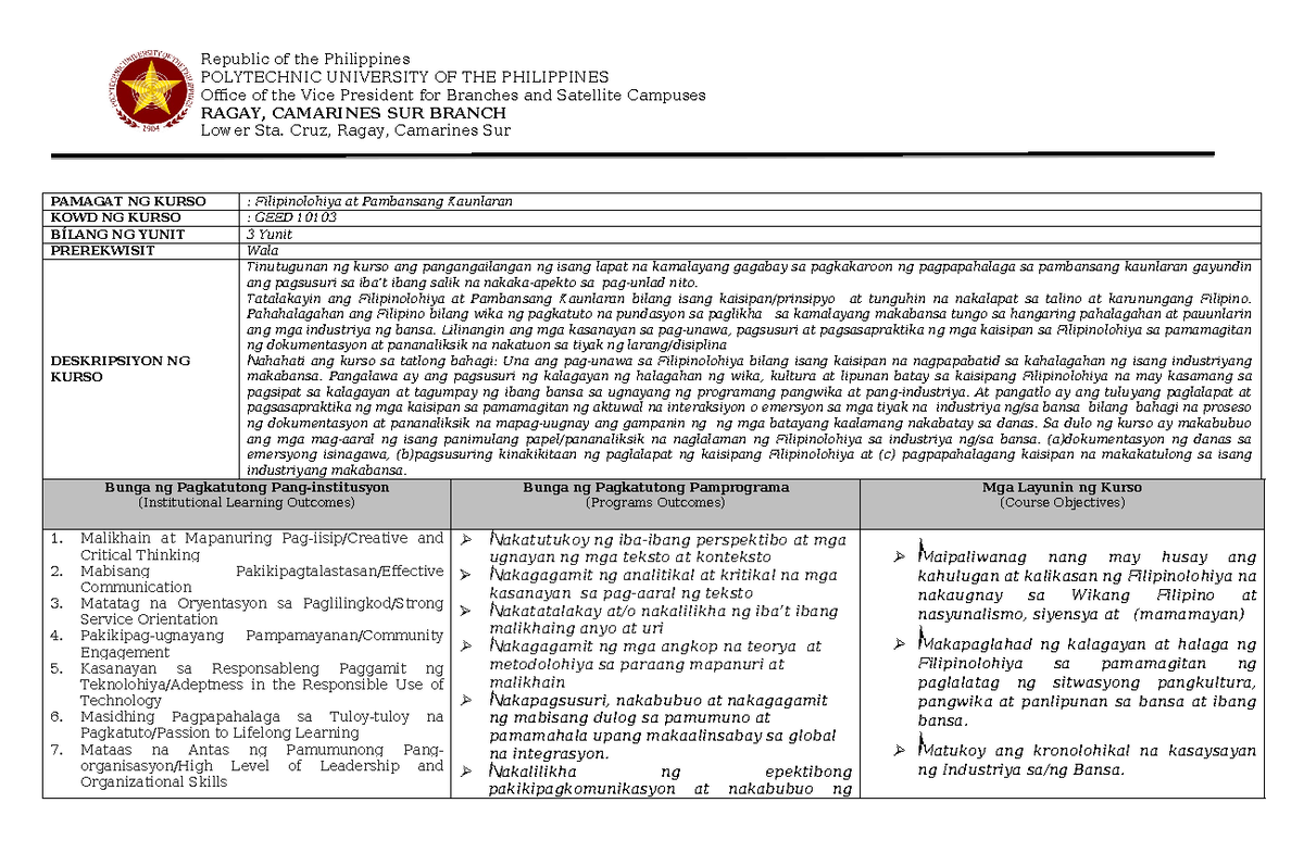 GEED 10103 Filipinolohiya at Pambansang Kaunlaran - Republic of the ...