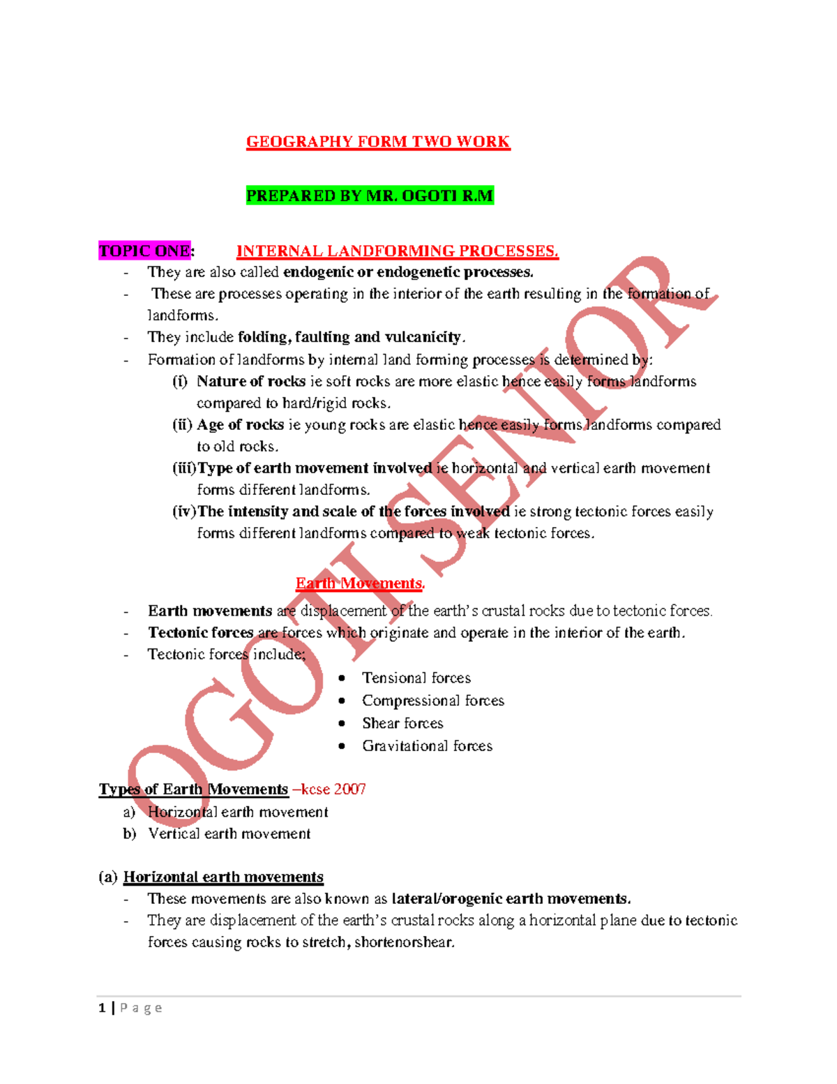 Form 2 geo compressed - GEOGRAPHY FORM TWO WORK PREPARED BY MR. OGOTI R ...