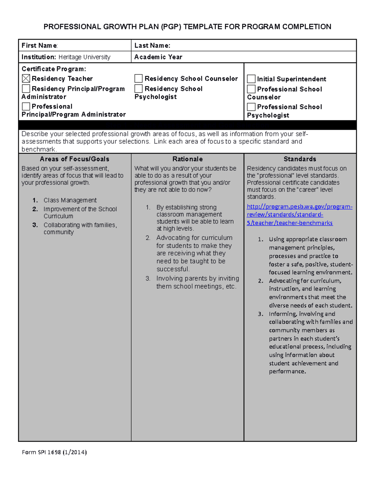 PGP - PGP - PROFESSIONAL GROWTH PLAN (PGP) TEMPLATE FOR PROGRAM ...