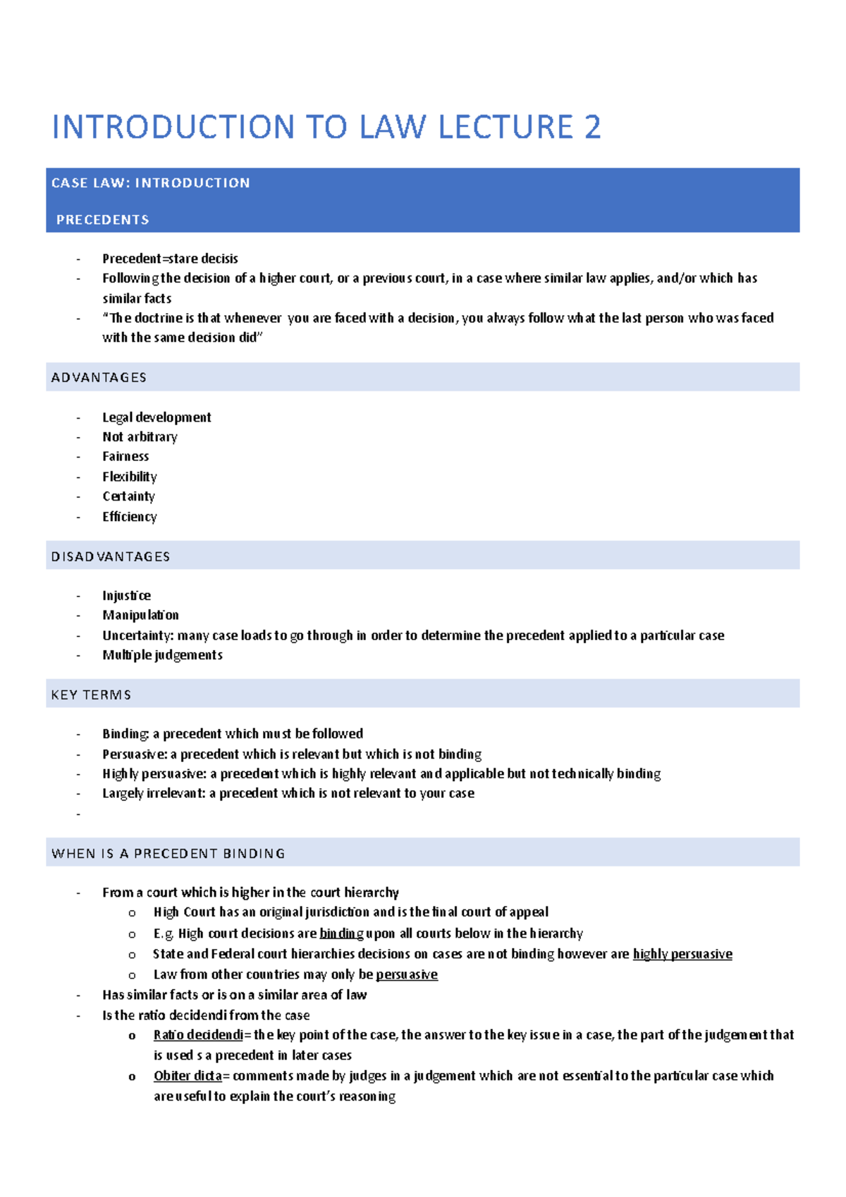 Introduction To Law Lecture 2 - INTRODUCTION TO LAW LECTURE 2 CASE LAW ...