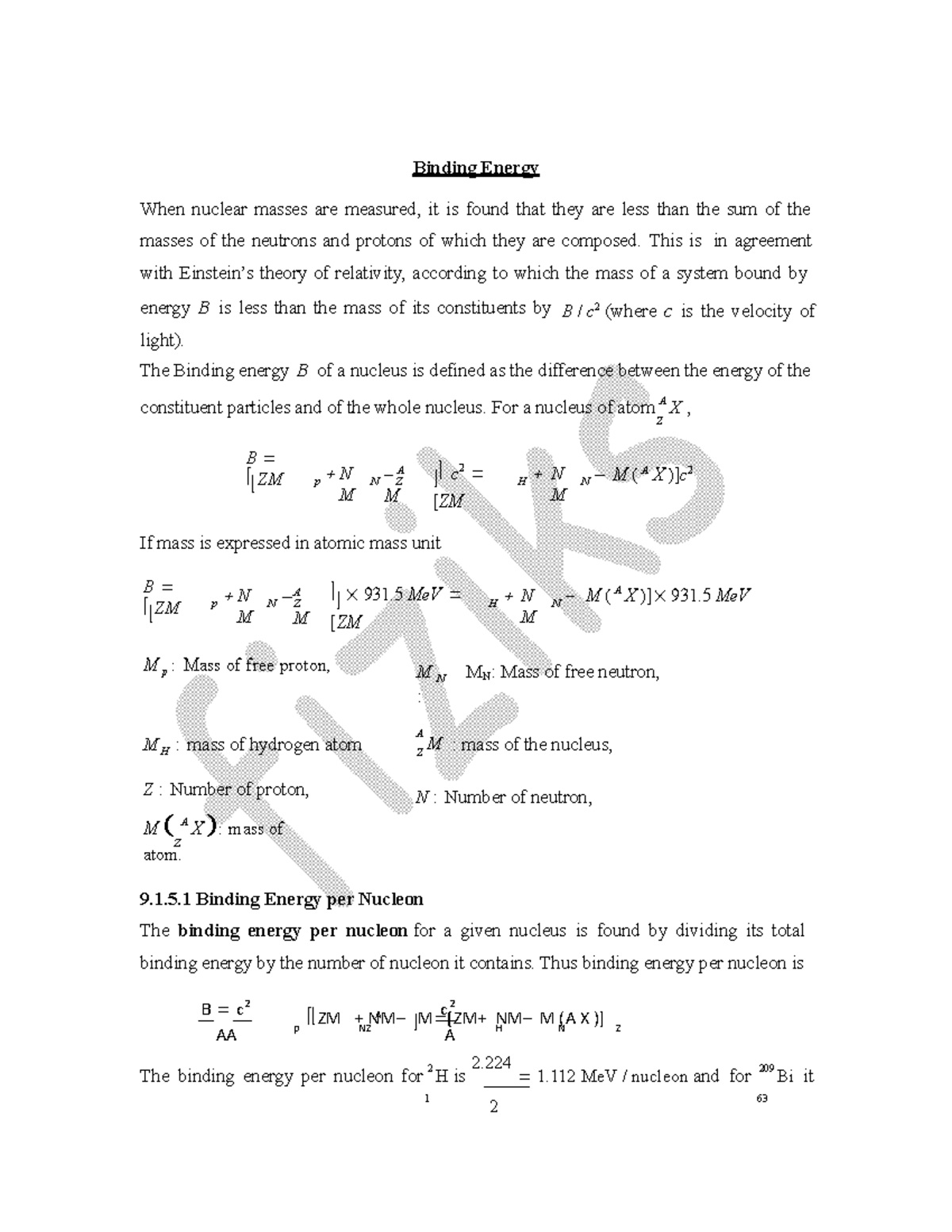 Physics Binding Energy B c 2 AA p ZM NZ NM A M [ZM NM M (A X )] c 2
