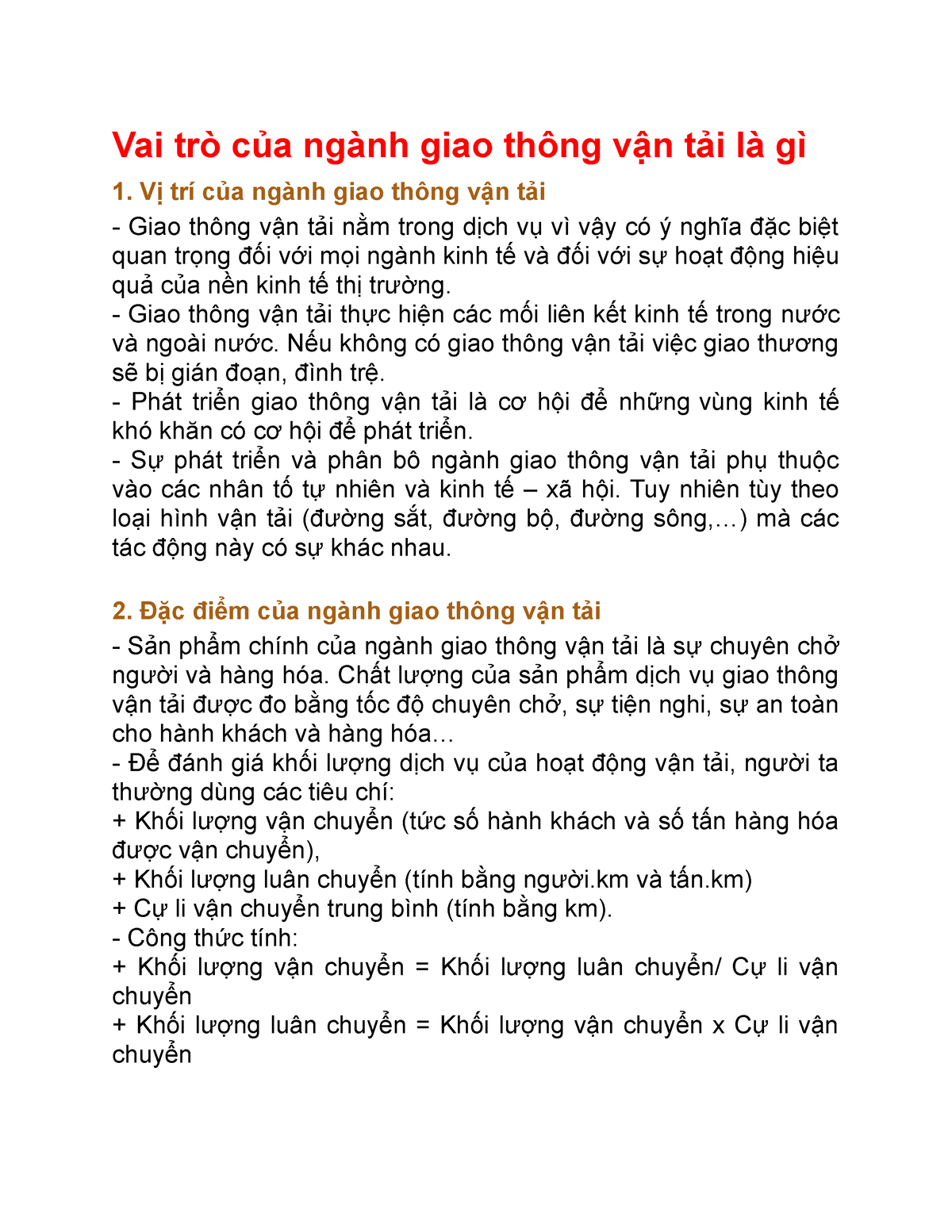 Vai trò của ngành giao thông vận tải là gì - Vai trò của ngành giao thông vận tải là gì Vị trí của - Studocu