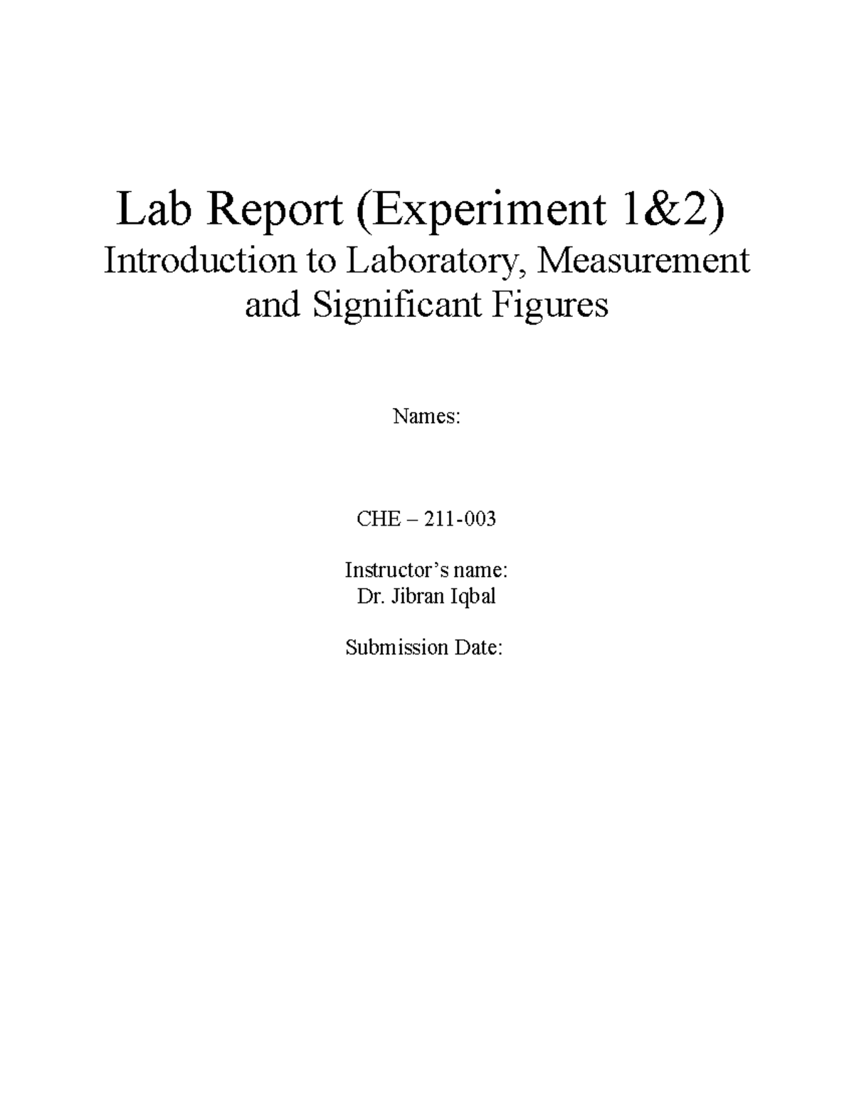 Sample Lab Report 1 - hope it helps - Lab Report (Experiment 1&2 ...