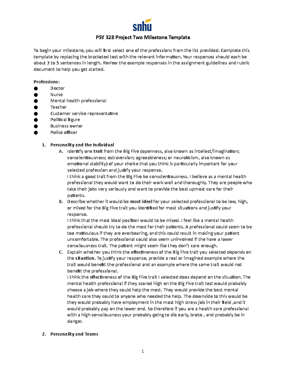 PSY 328 Project Two Milestone Template copy - Complete this template by ...