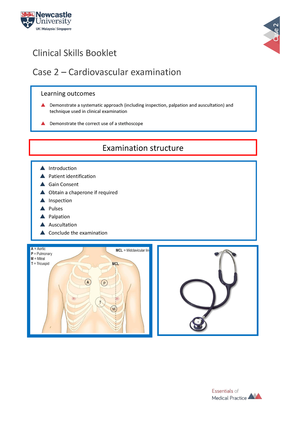 Cardiovascular Examination 2020 - Clinical Skills Booklet Case 2 ...