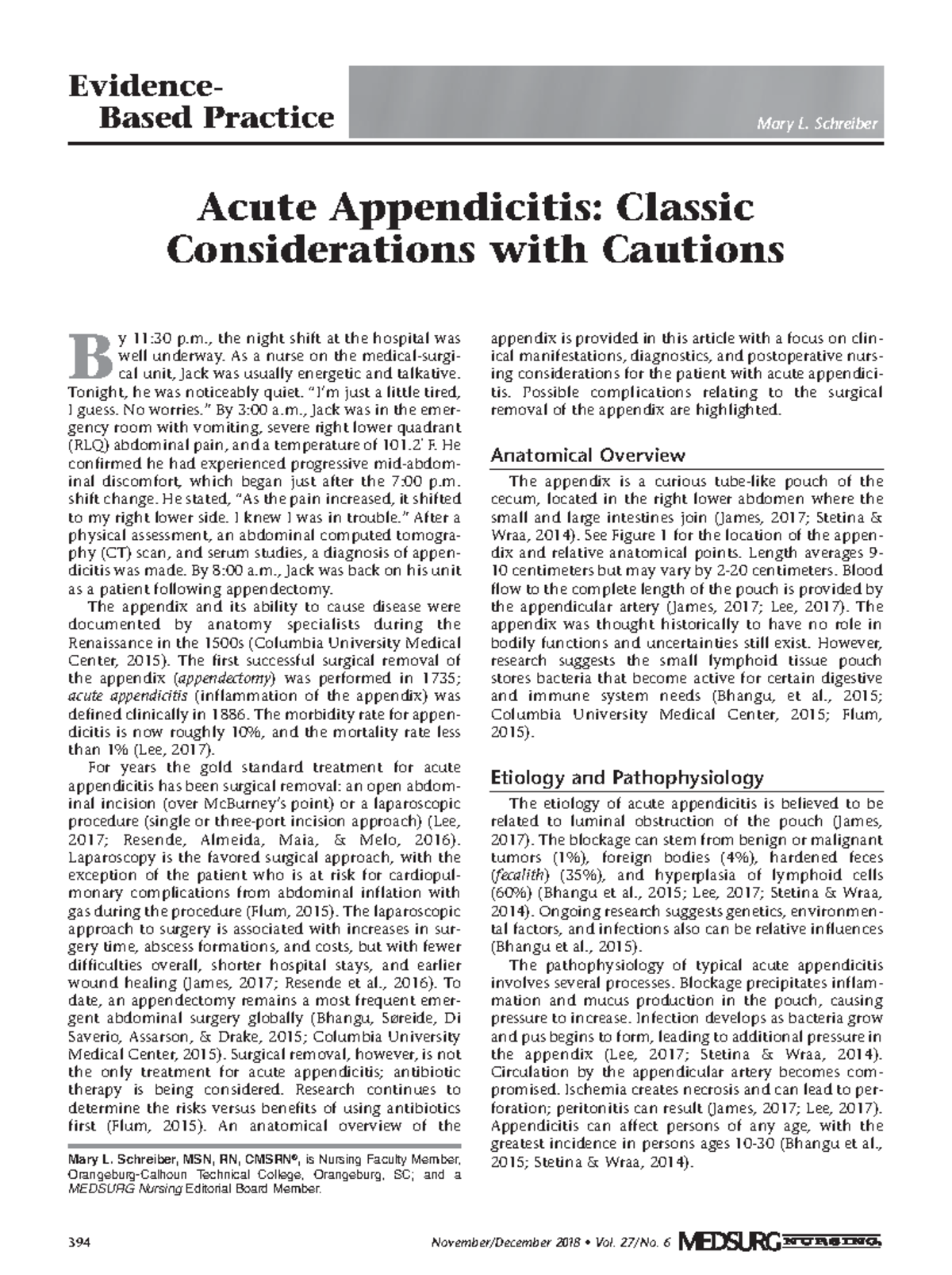2nd important perforated appendix - 394 November/December 2018 • Vol ...