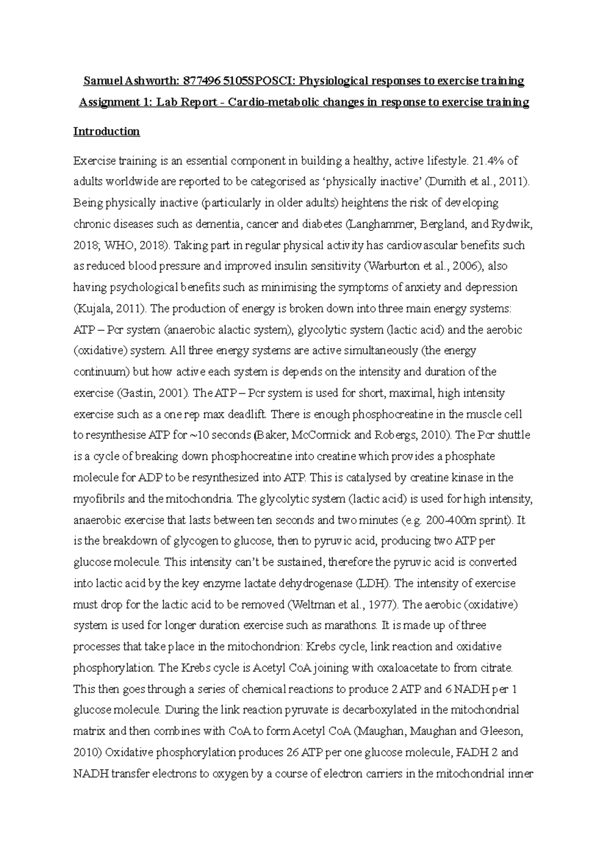 Lab report assessment - Physiological responses - 5105SPOSCI - LJMU ...