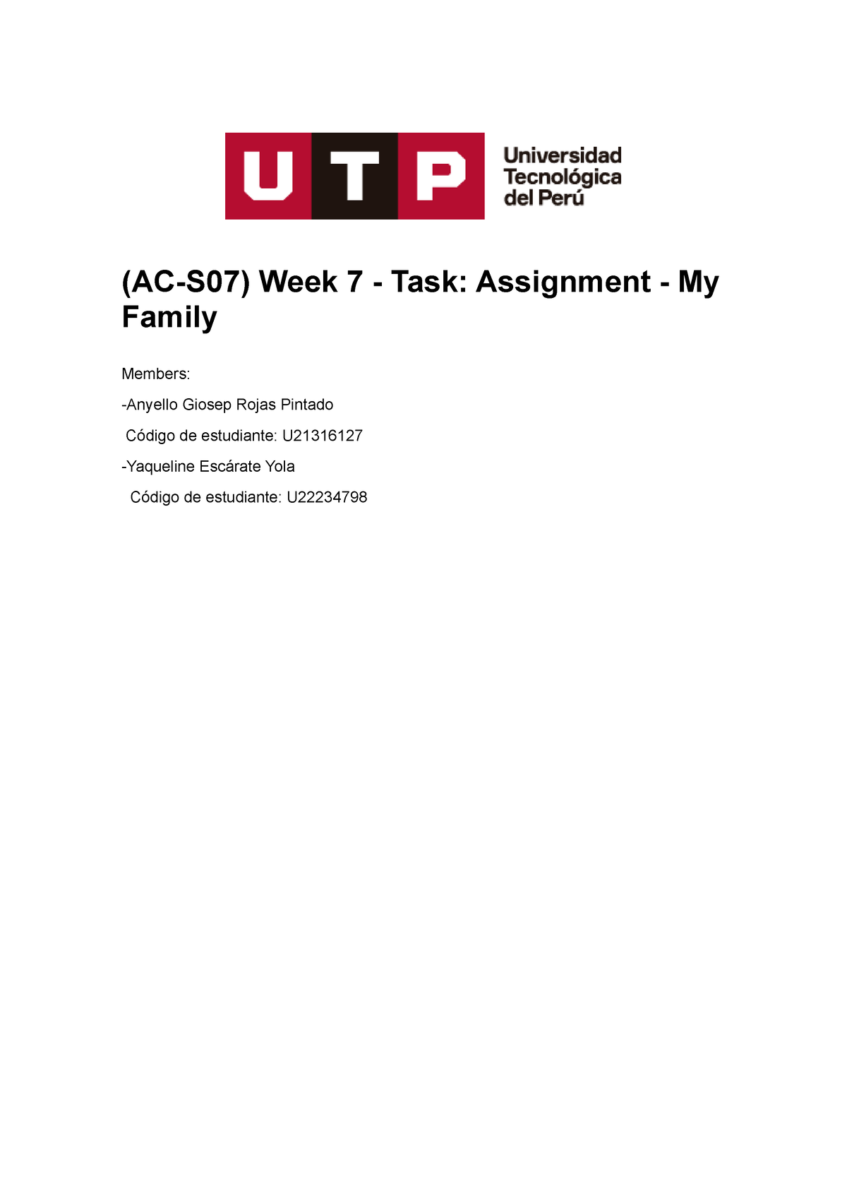 (ac s07) week 7 task assignment my family utp