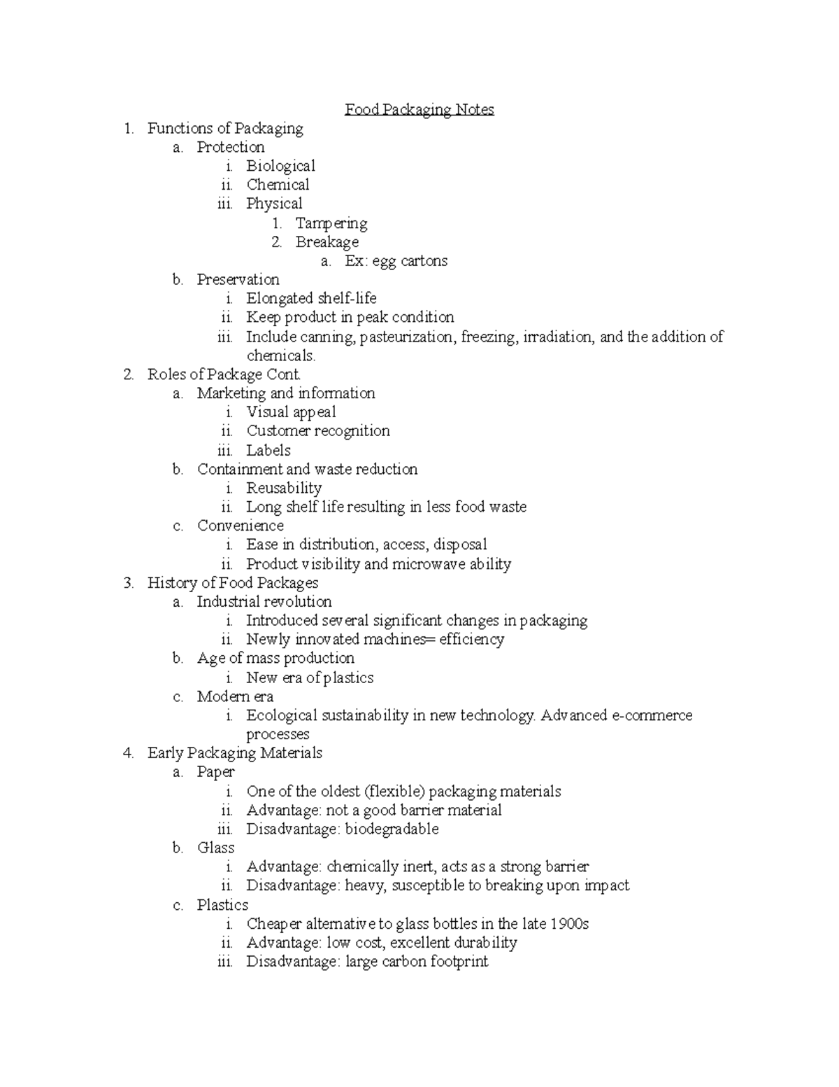Food Packaging Notes Food Packaging Notes Functions of Packaging a