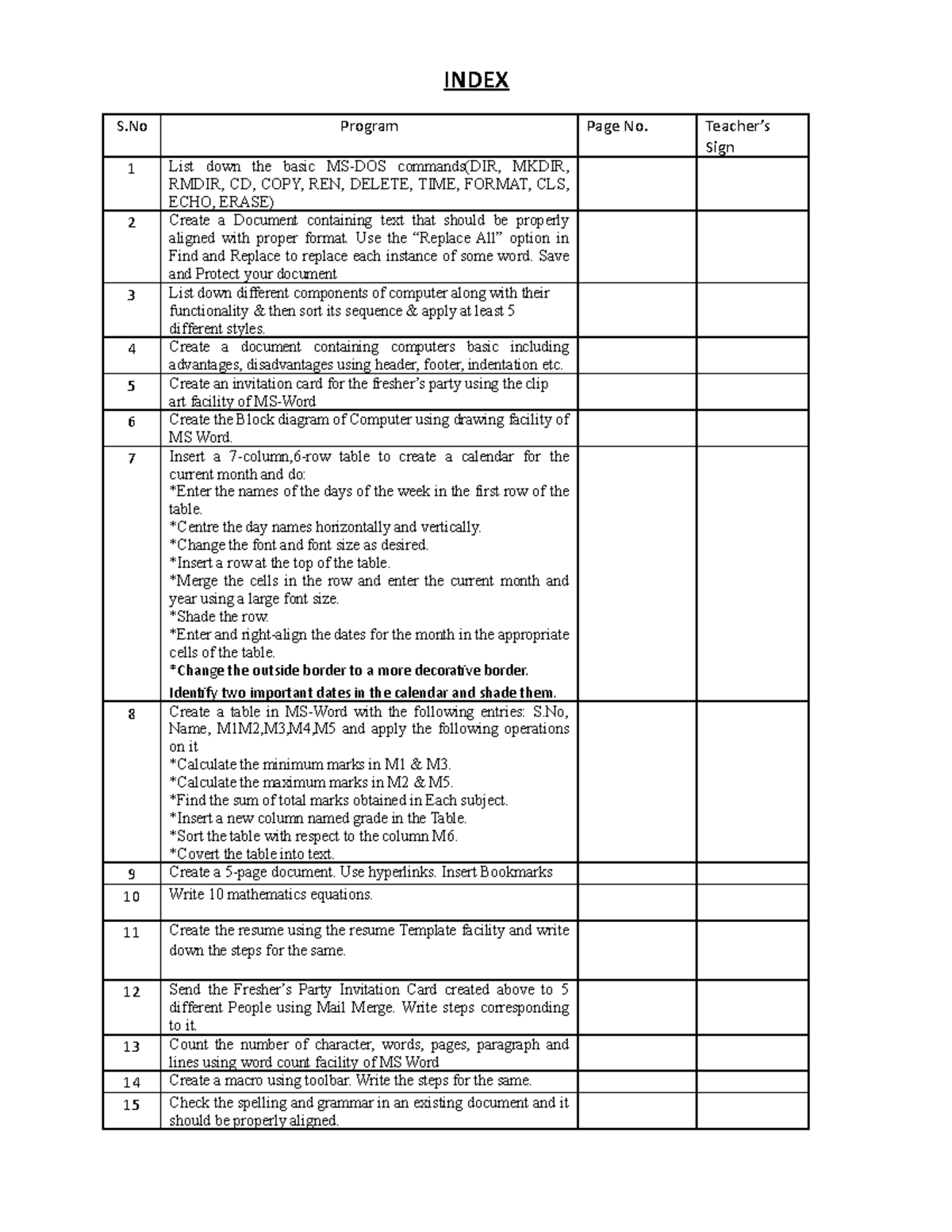 CA LAB FILE Index - this contains everything about ca lab. - INDEX S ...