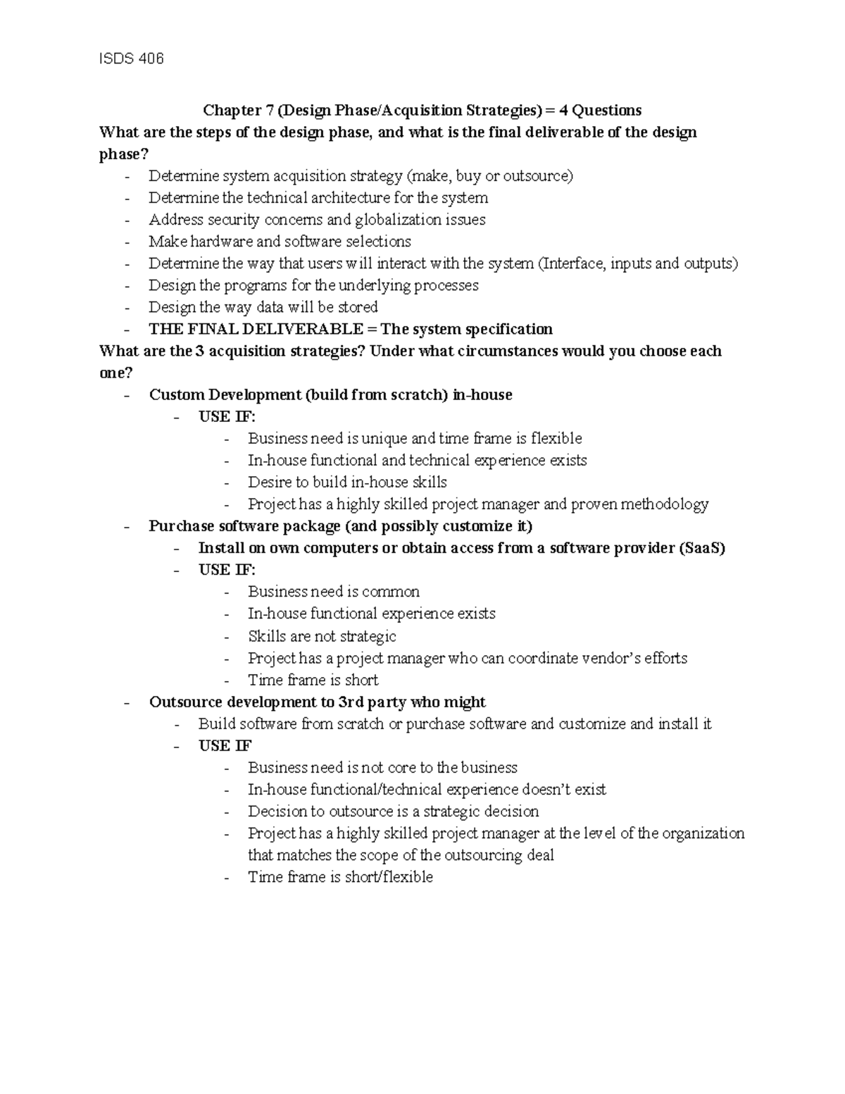 ISDS 406 Final Exam Study Guide - ISDS 406 Chapter 7 (Design Phase ...