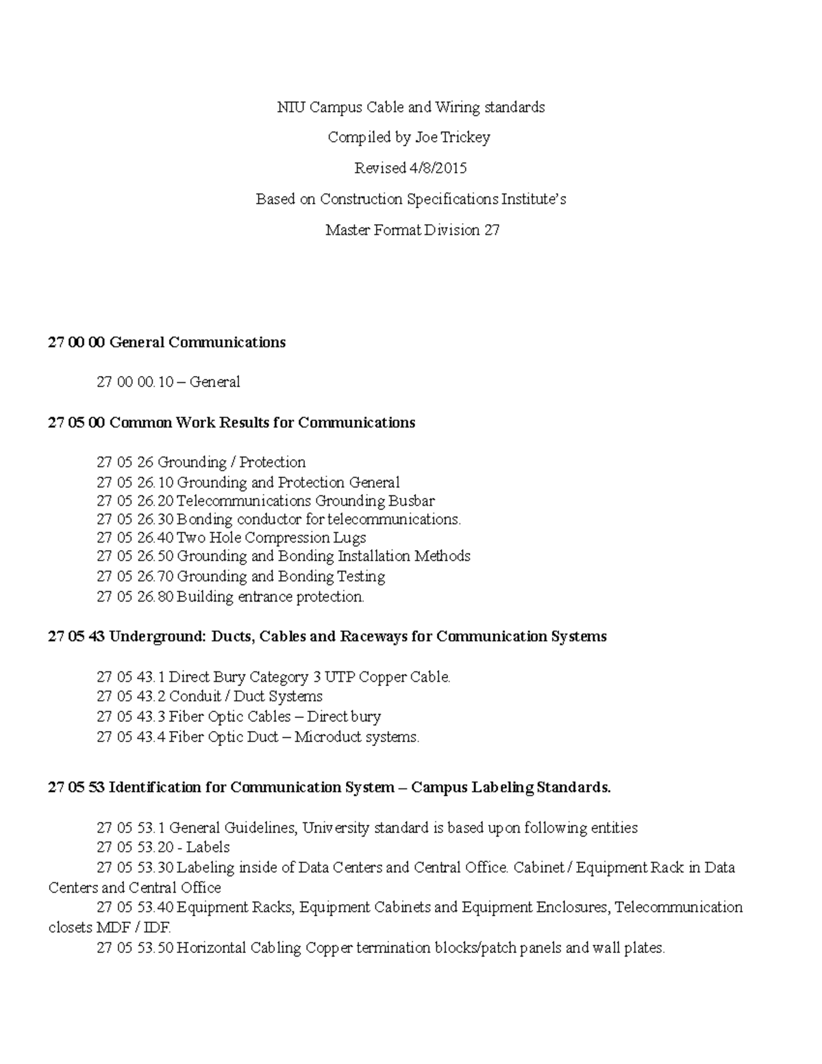 Campus Cable Wiring Standards 04 2015 - NIU Campus Cable and Wiring ...