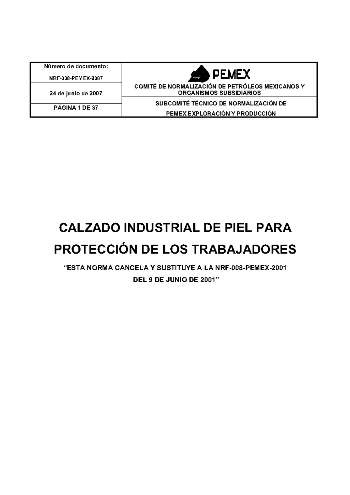 NRF 008 Pemex 2007 - No Aplica - Número De Documento: NRF-008-PEMEX- 24 ...