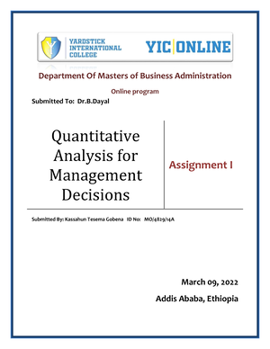 quantitative analysis for management decision assignment 1