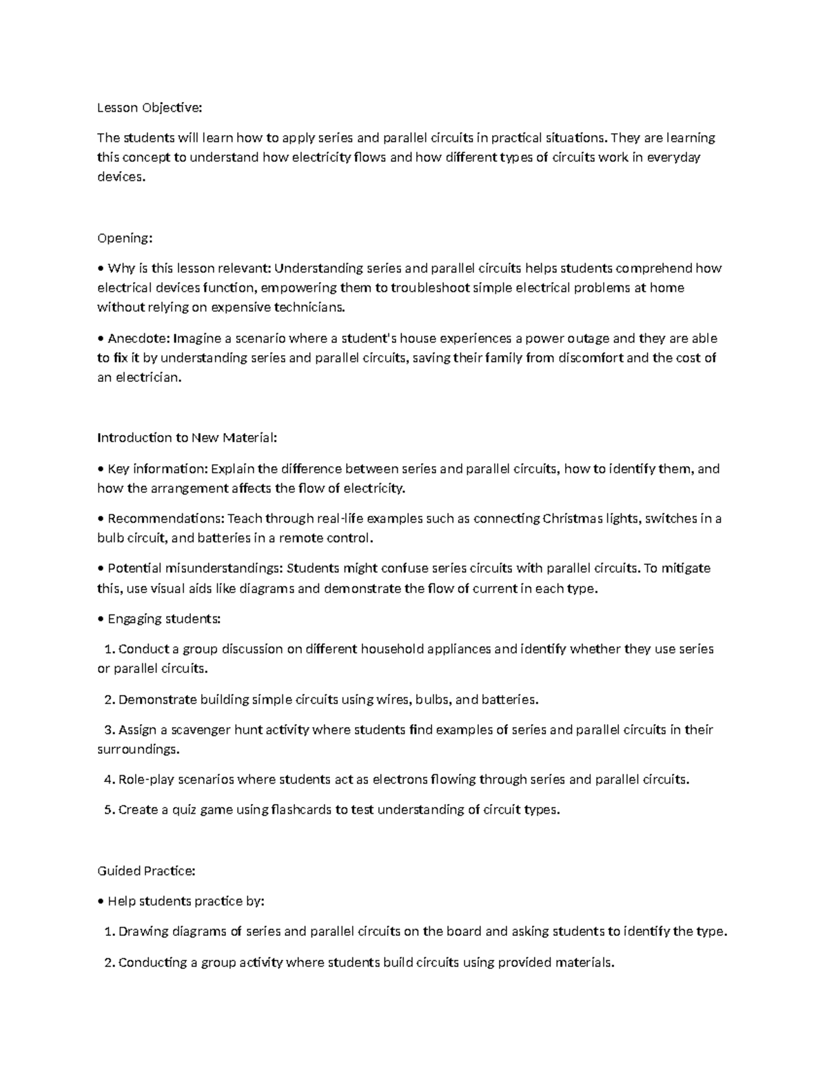 Lesson Plan - SCience - Lesson Objective: The students will learn how ...