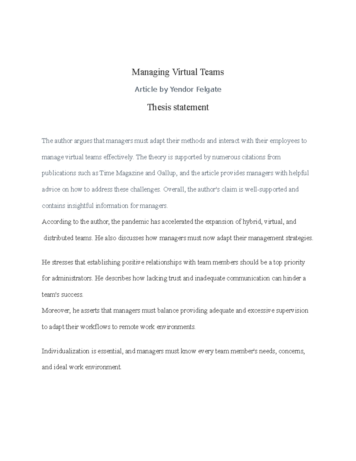 thesis statement about virtual learning