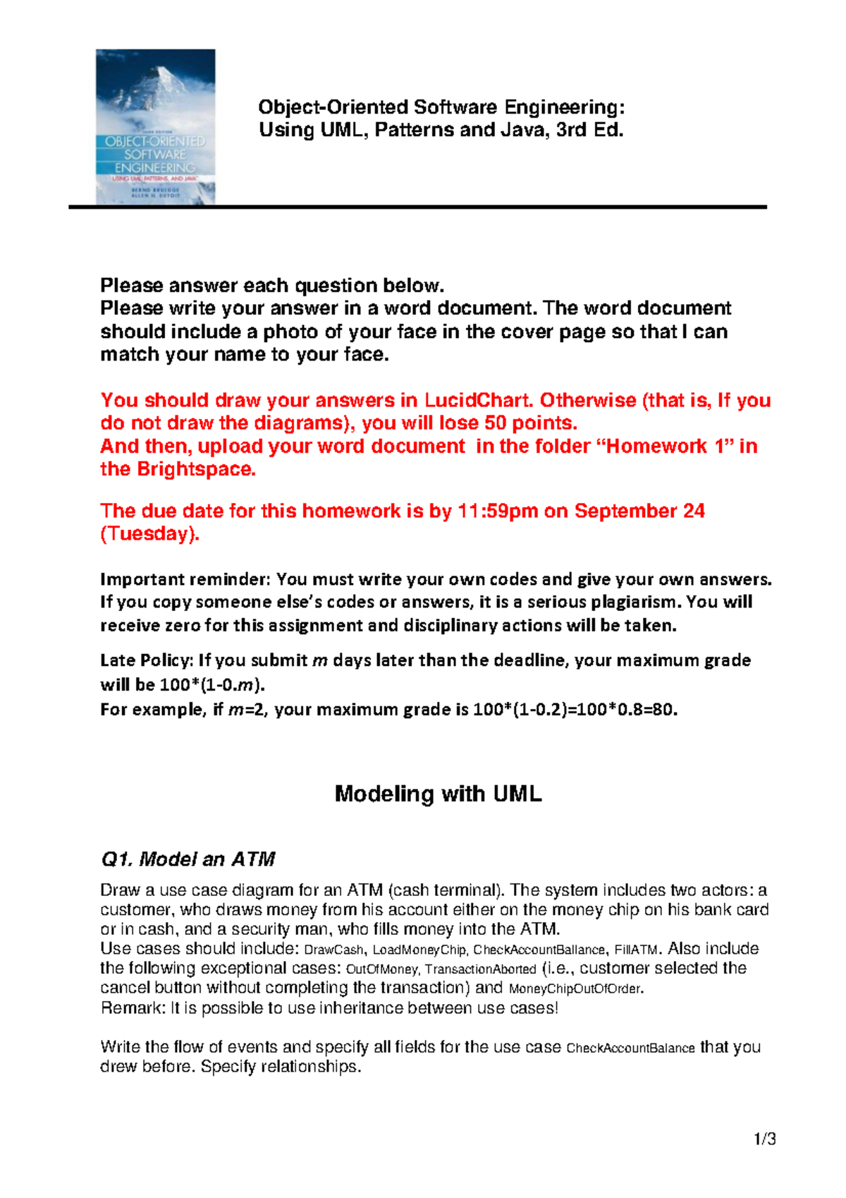 Homework #1 FA24 - Practice Problems - 1 / 3 Object-Oriented Software ...