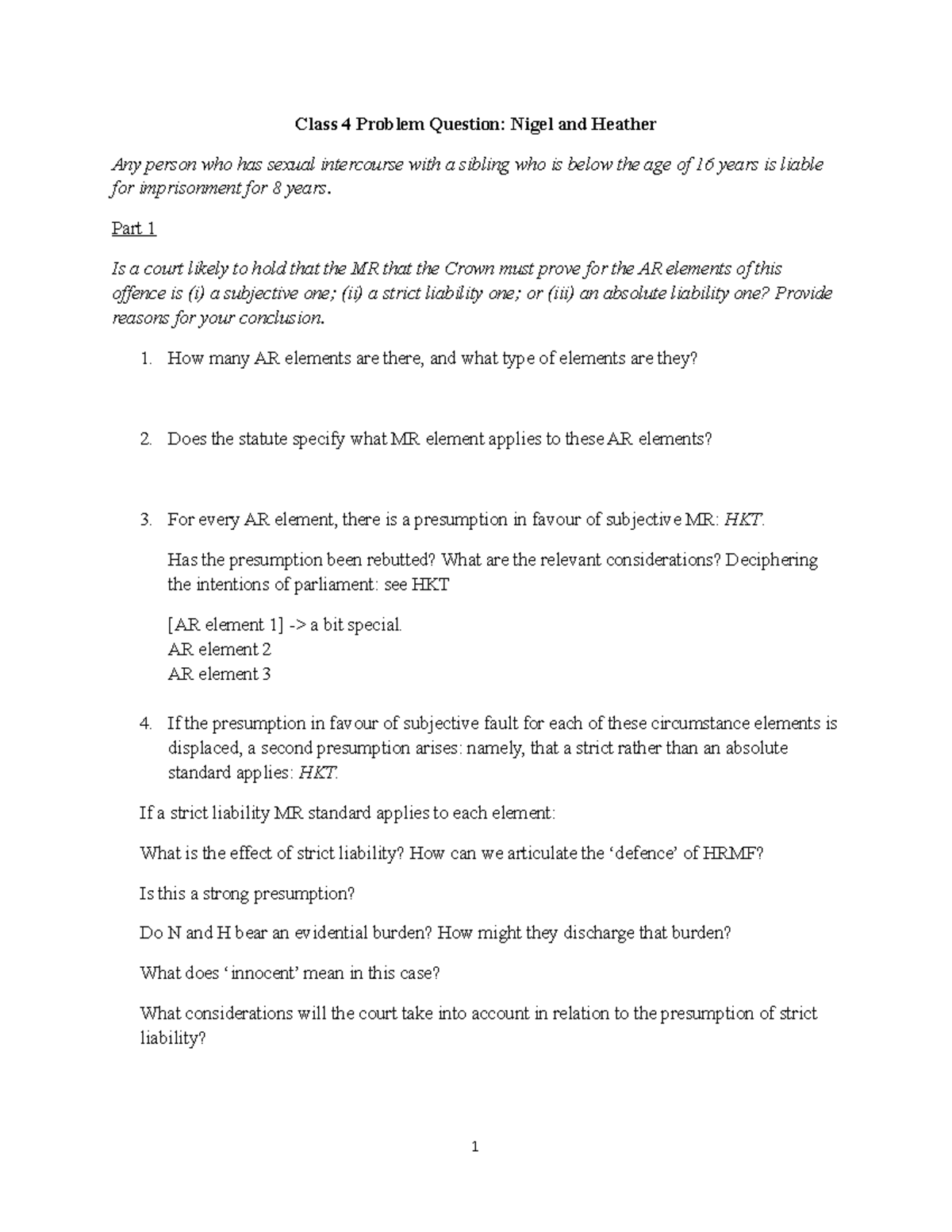 Criminal Law Murder: Class 4 Problem Q Scaffold - Class 4 Problem ...