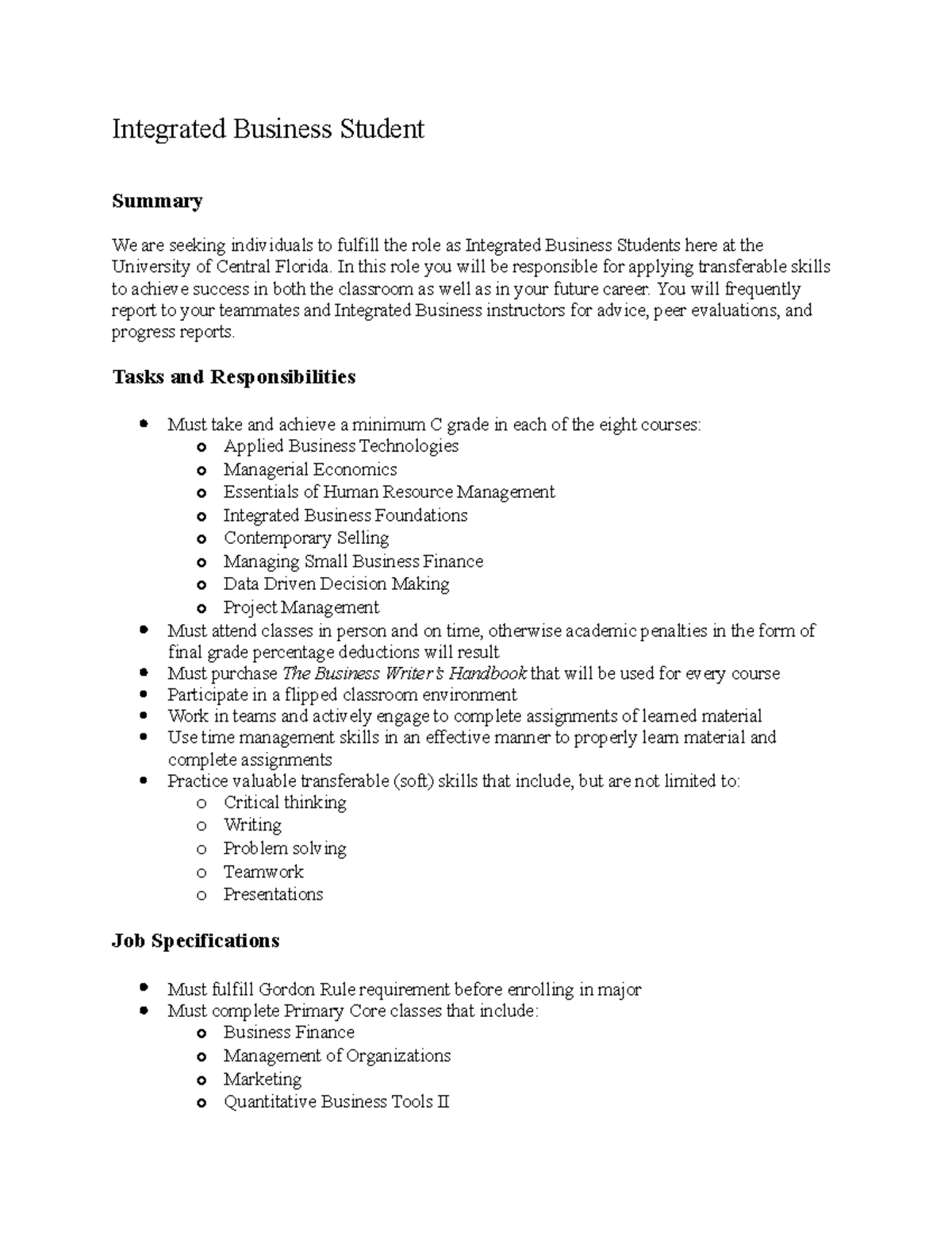 HR IB Job Description Use One Or More Job Analysis Methods To Collect