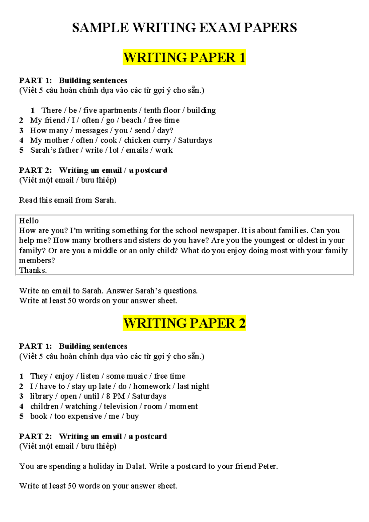 Sample Writing EXAM Papers - SAMPLE WRITING EXAM PAPERS WRITING PAPER 1 ...