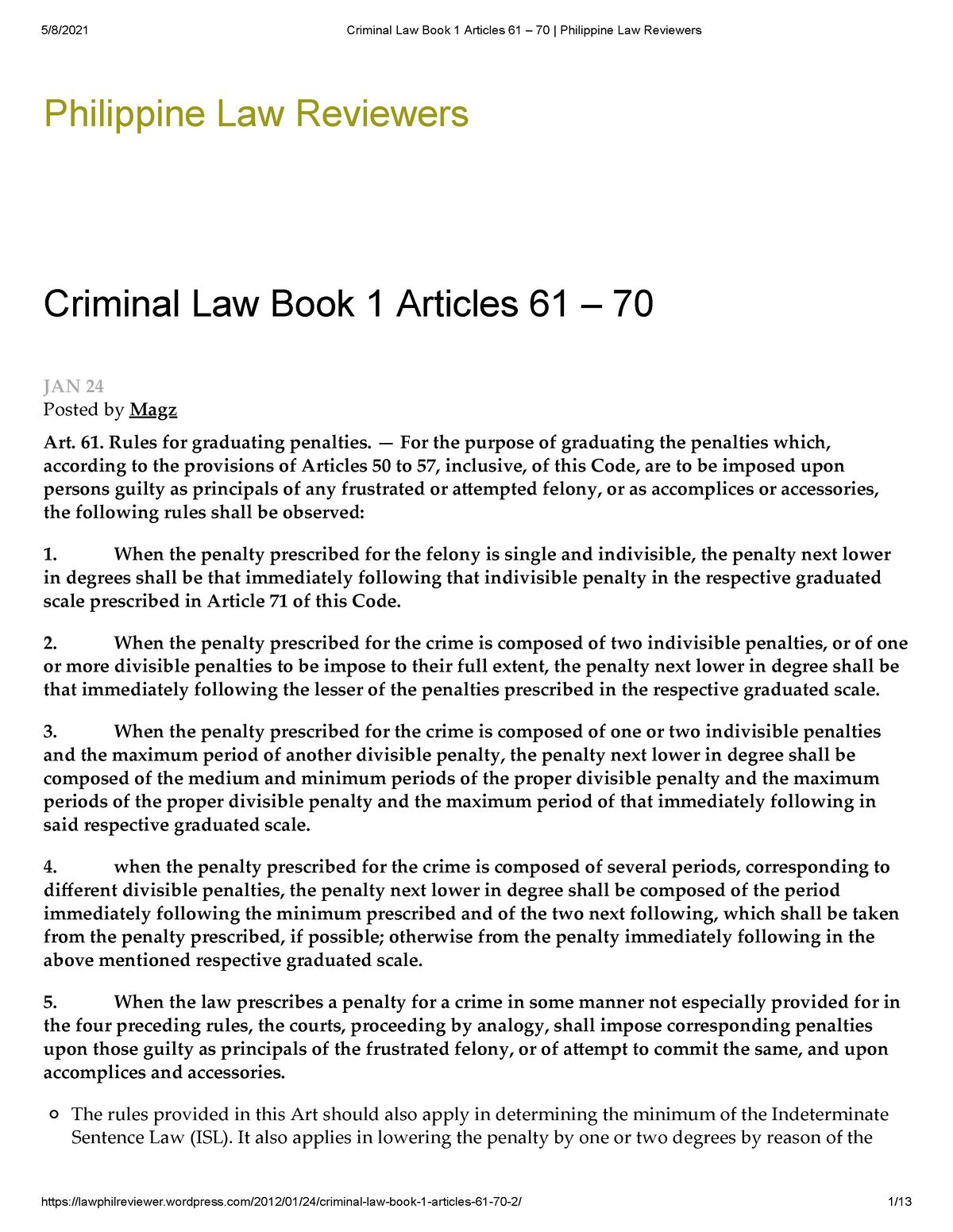 Criminal Law Book 1 Articles 61 GÇô 70 Philippine Law Reviewers ...