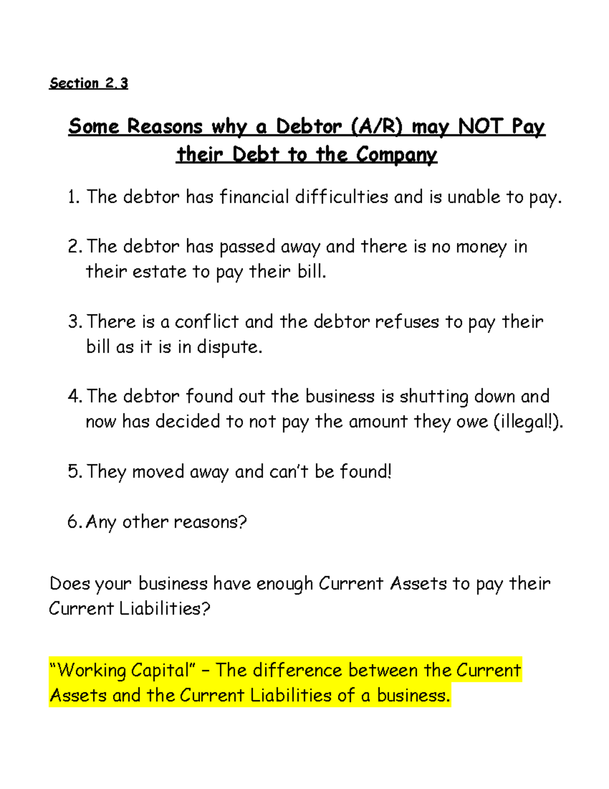 Picture Idea: S Section 2 3 Reasons Why A Debtor May Not