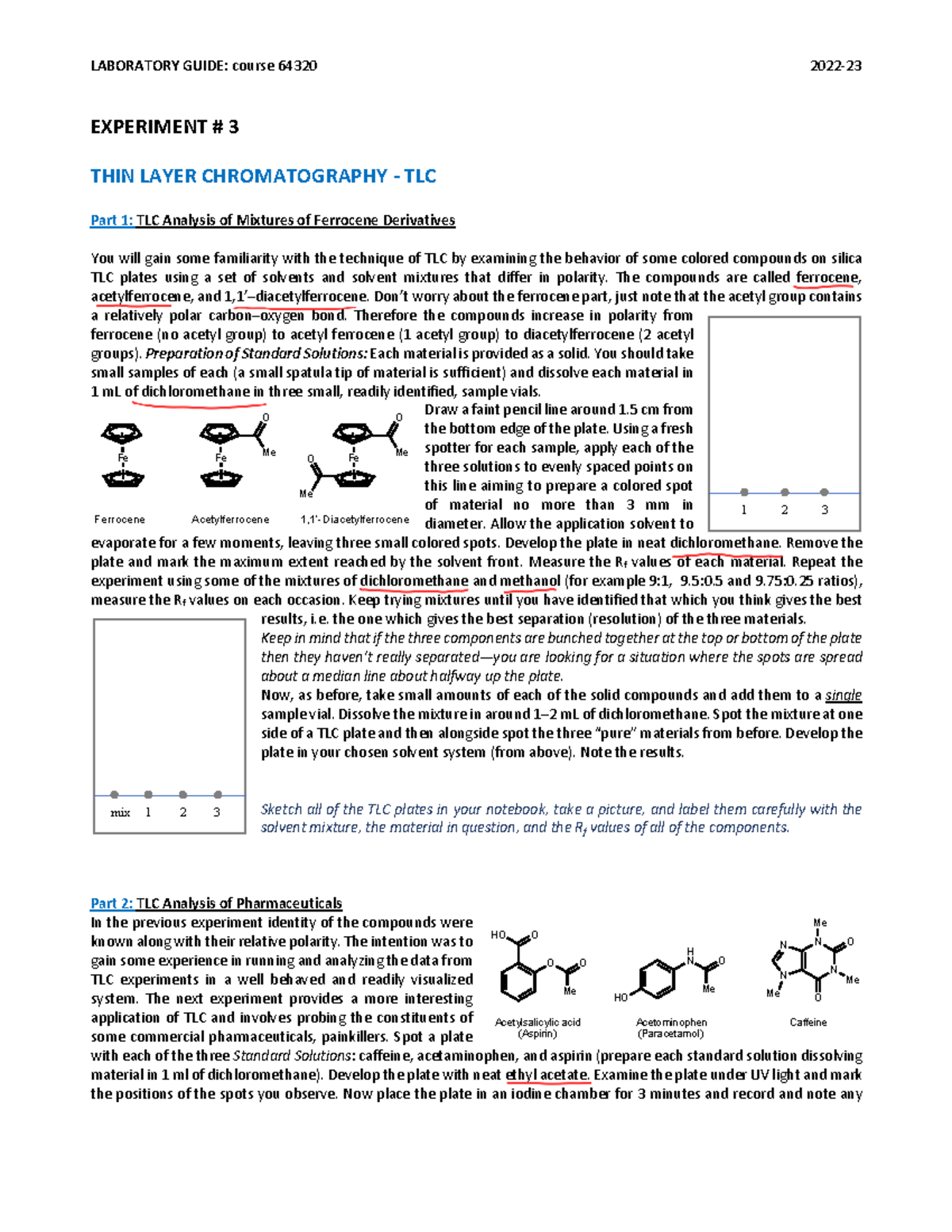 Protocol TLC experiment LABORATORY GUIDE course 64320 2022